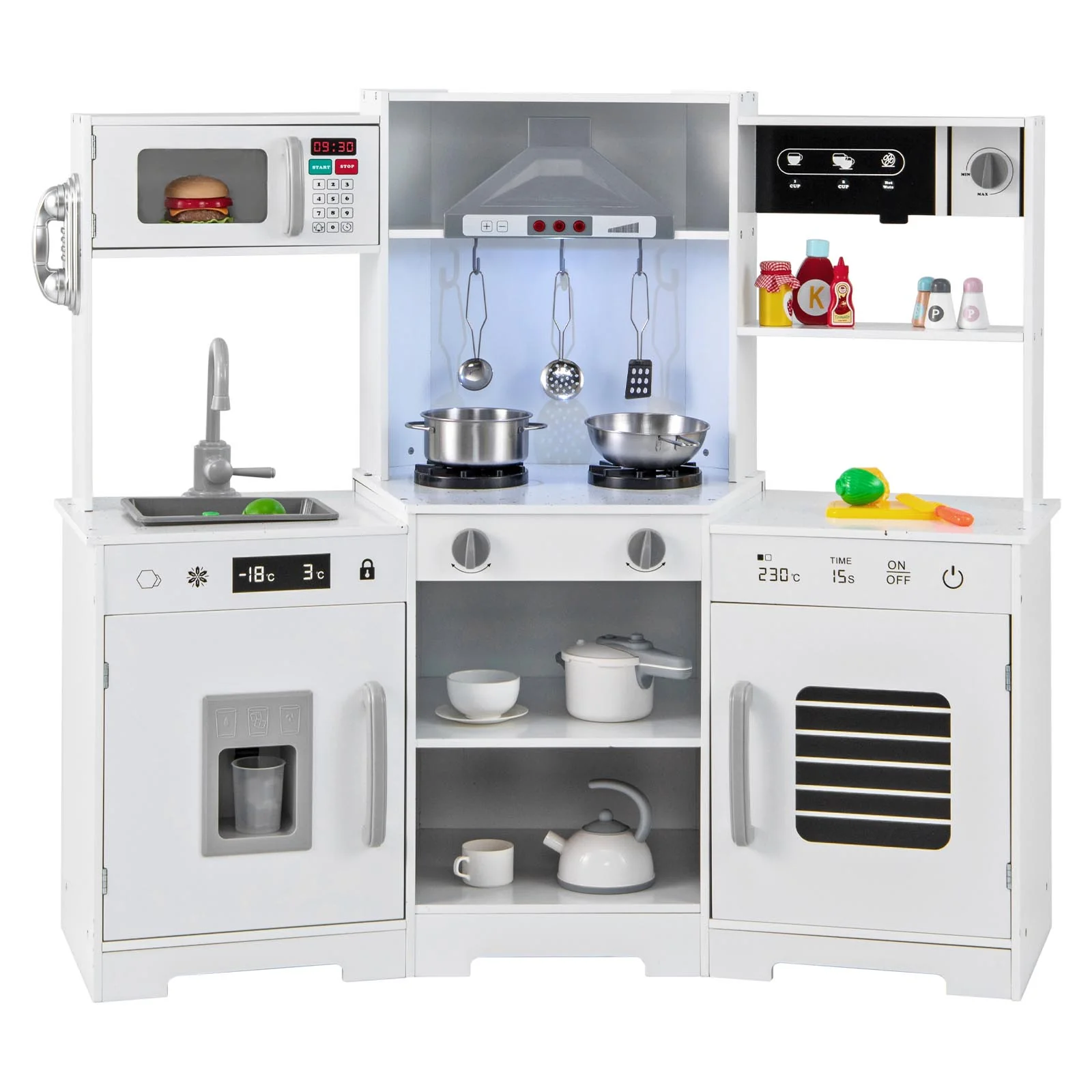 HONEY JOY Kids Pretend Play Kitchen Wooden Kitchen Playset Toy Gift w/Range Hood - Image 10