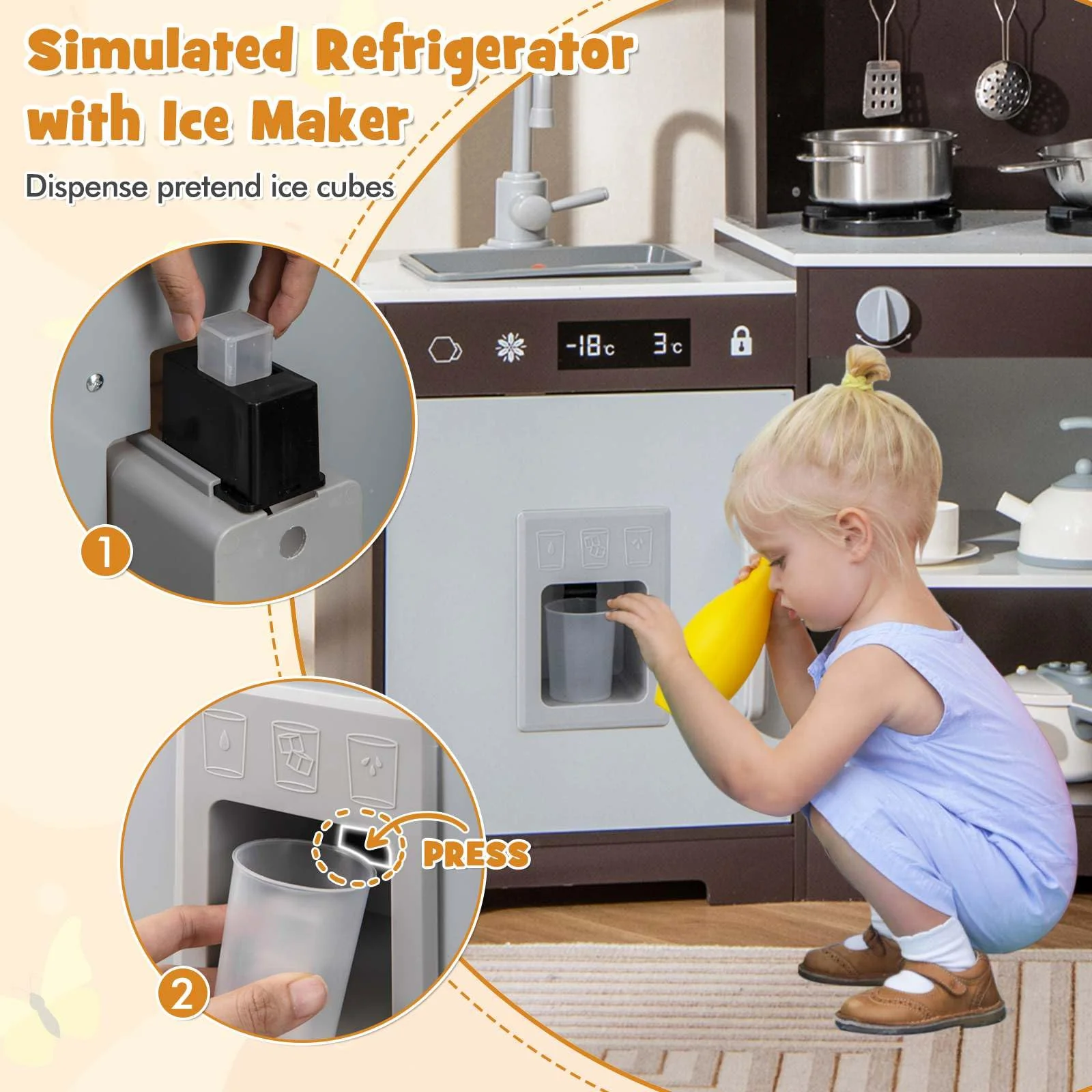 HONEY JOY Kids Pretend Play Kitchen Wooden Kitchen Playset Toy Gift w/Range Hood - Image 8