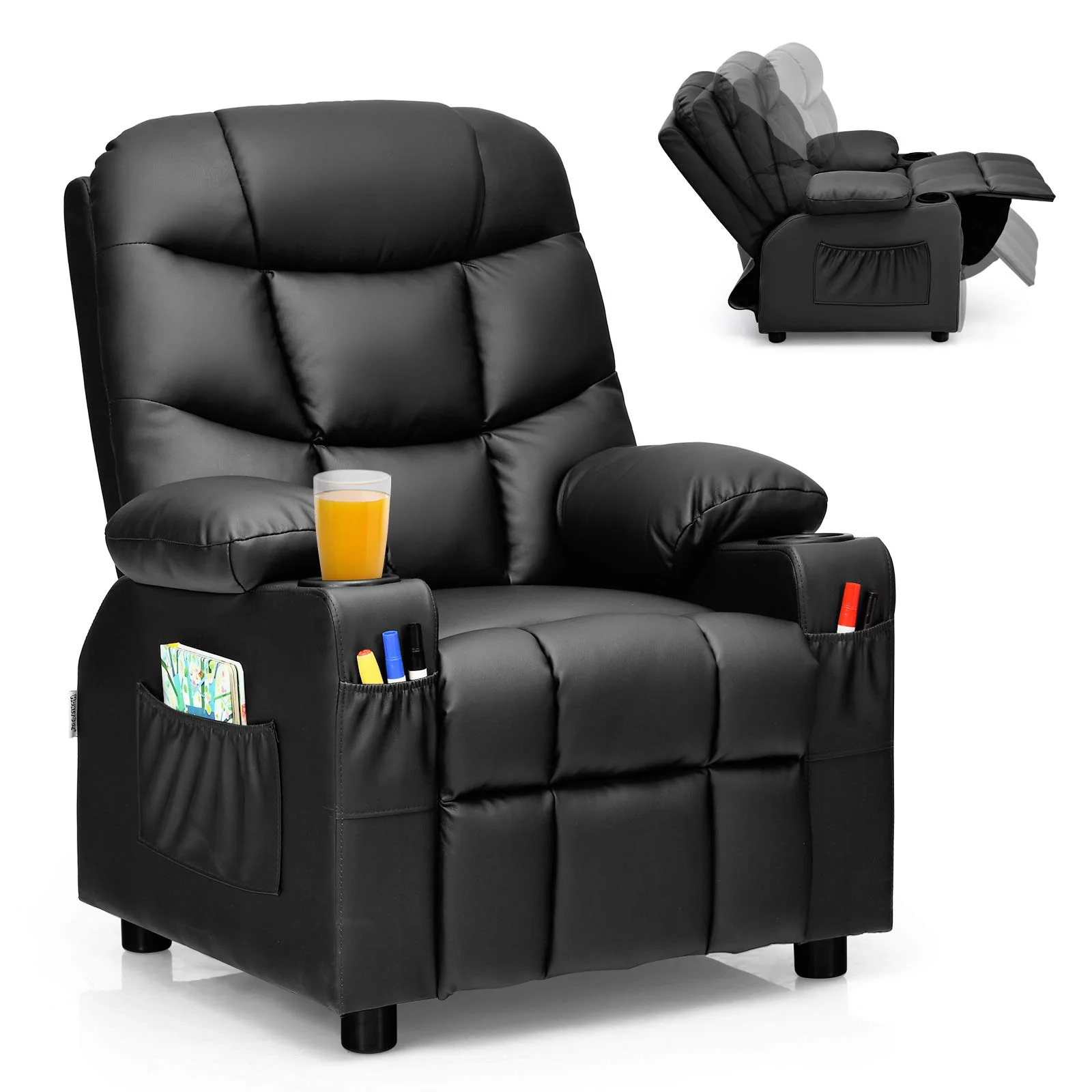 HONEY JOY Kids Recliner Chair with Cup Holder, Adjustable Leather Lounge Armchair w/Footrest Cup - Image 10