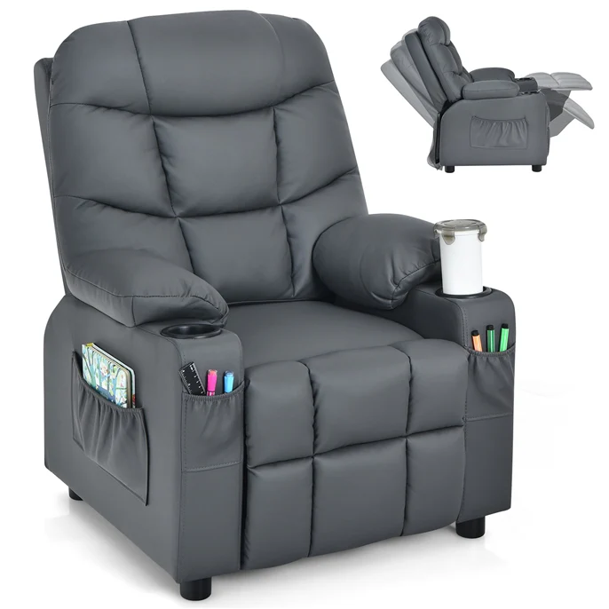 HONEY JOY Kids Recliner Chair with Cup Holder, Adjustable Leather Lounge Armchair w/Footrest Cup - Image 12