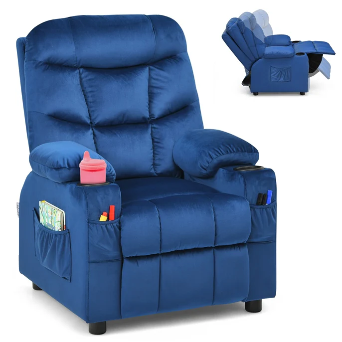 HONEY JOY Kids Recliner Chair with Cup Holder, Adjustable Velvet Lounge Chair w/Footrest & Side Pockets for Children Boys Girls Room - Image 11