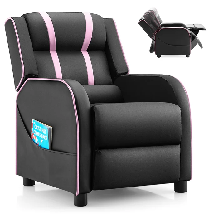 HONEY JOY Kids Recliner Chair with Side Pockets, Toddler Ergonomic PU Leather Sofa Couch w/Adjustable Backrest Footrest & High Density Sponge - Image 10