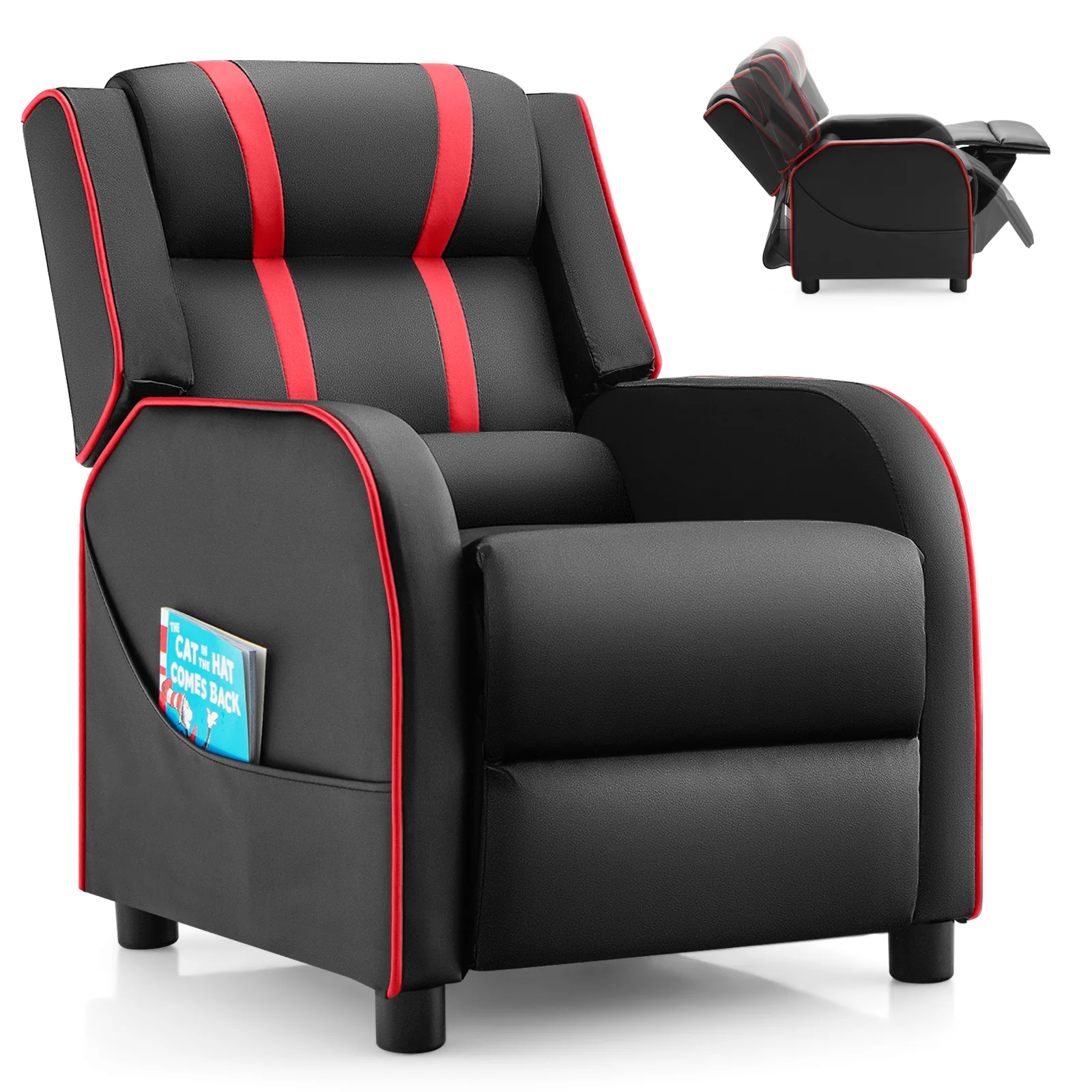 HONEY JOY Kids Recliner Chair with Side Pockets, Toddler Ergonomic PU Leather Sofa Couch w/Adjustable Backrest Footrest & High Density Sponge - Image 11