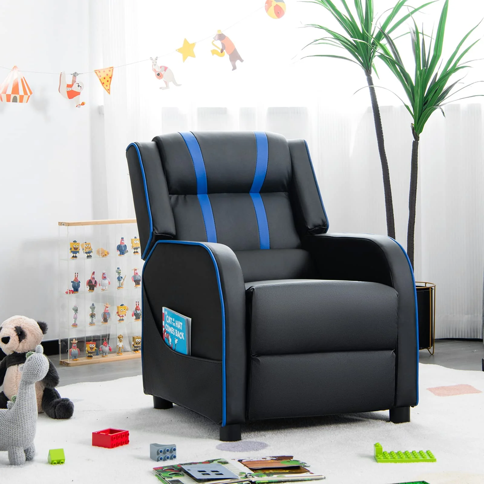 HONEY JOY Kids Recliner Chair with Side Pockets, Toddler Ergonomic PU Leather Sofa Couch w/Adjustable Backrest Footrest & High Density Sponge - Image 9