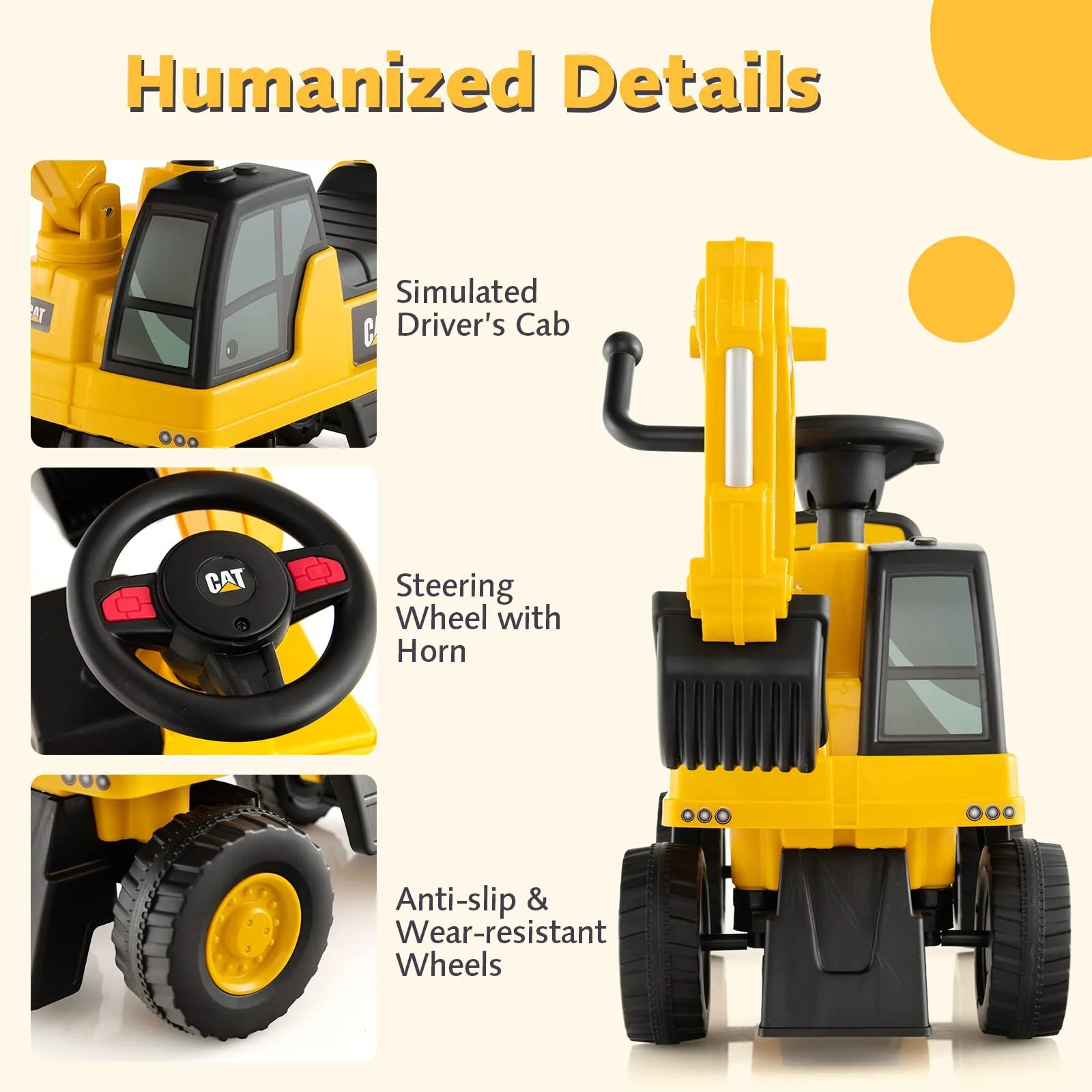 HONEY JOY Kid's Rid-On Digger, Functional Excavator Toy - Image 5