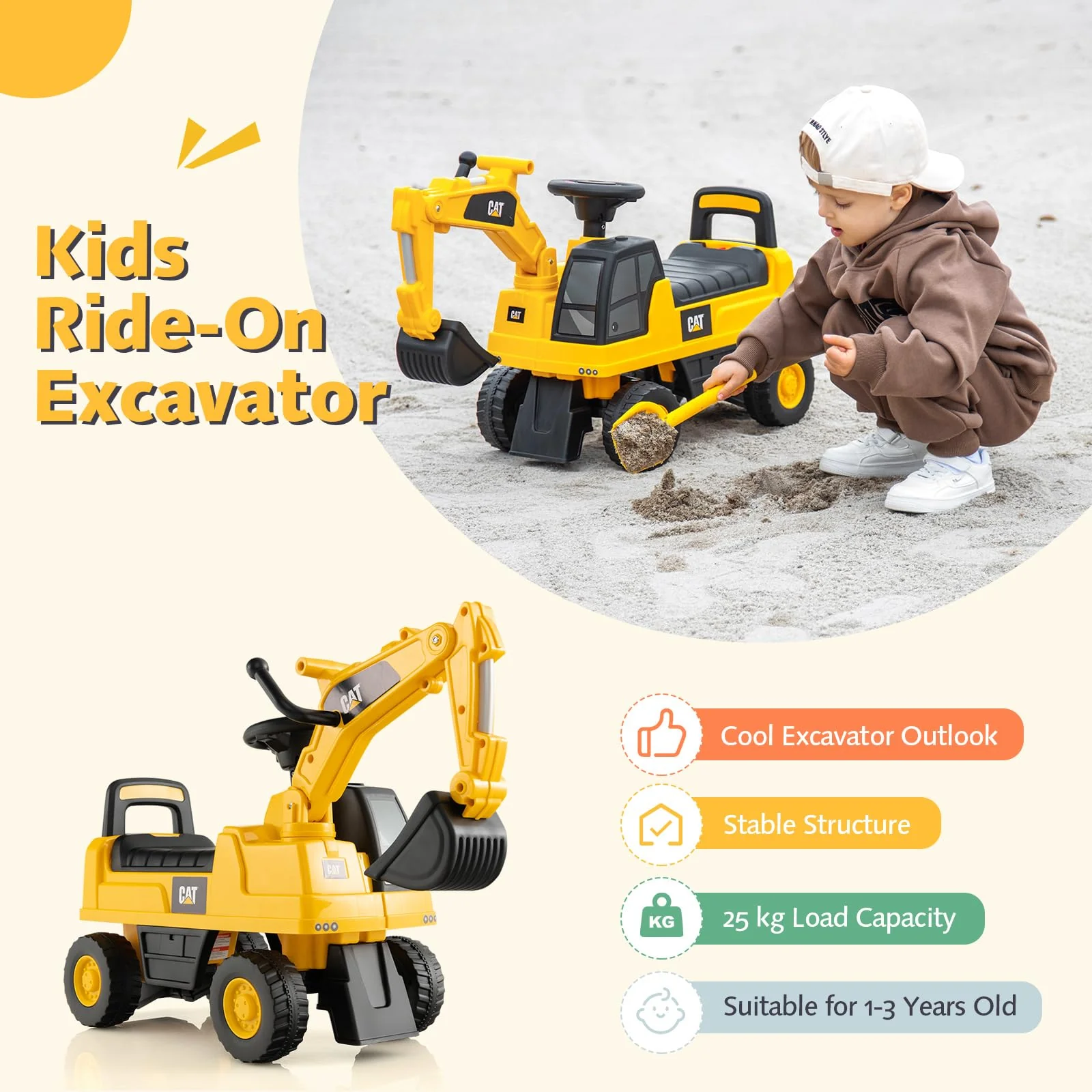 HONEY JOY Kid's Rid-On Digger, Functional Excavator Toy - Image 8