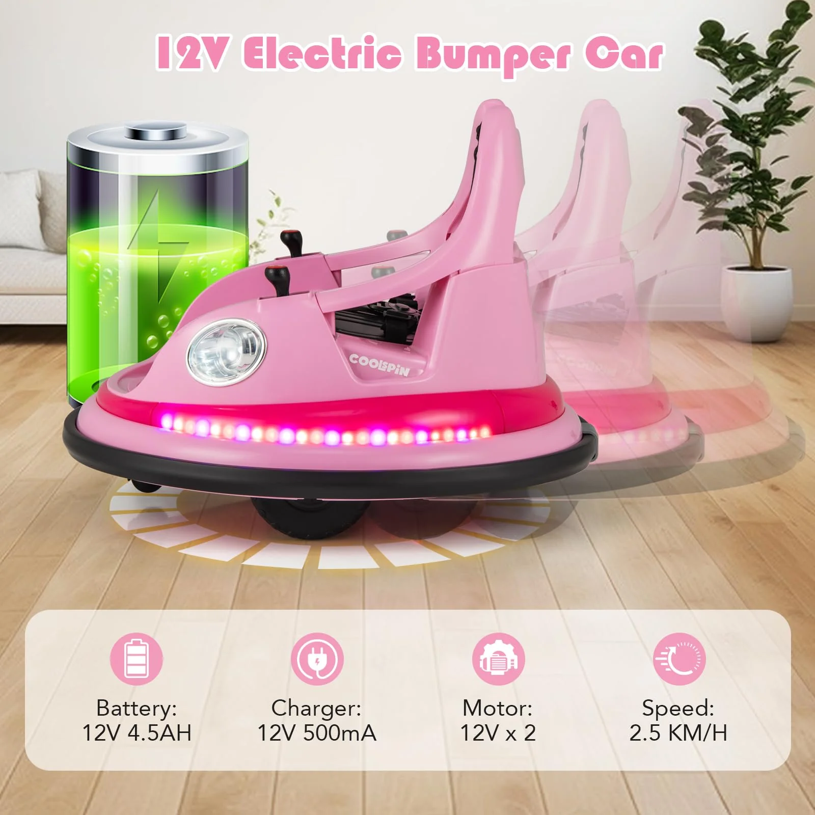 HONEY JOY Kids Ride On Bumper Car, 12V Battery Powered Bumper Car w/Remote Control & Dual Joysticks - Image 3