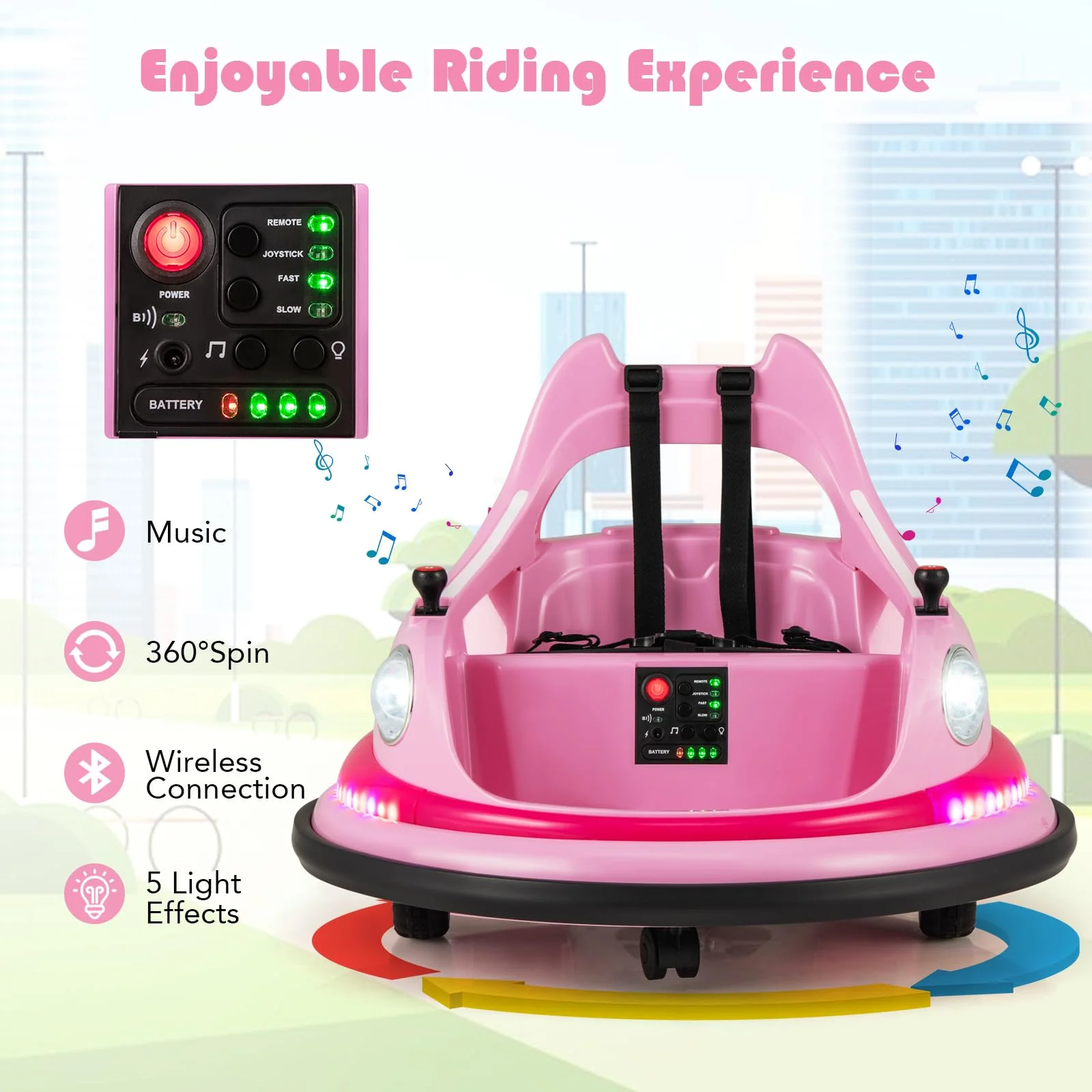 HONEY JOY Kids Ride On Bumper Car, 12V Battery Powered Bumper Car w/Remote Control & Dual Joysticks - Image 5