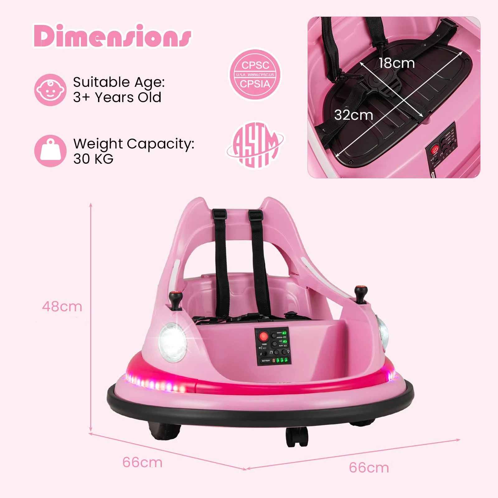 HONEY JOY Kids Ride On Bumper Car, 12V Battery Powered Bumper Car w/Remote Control & Dual Joysticks - Image 6