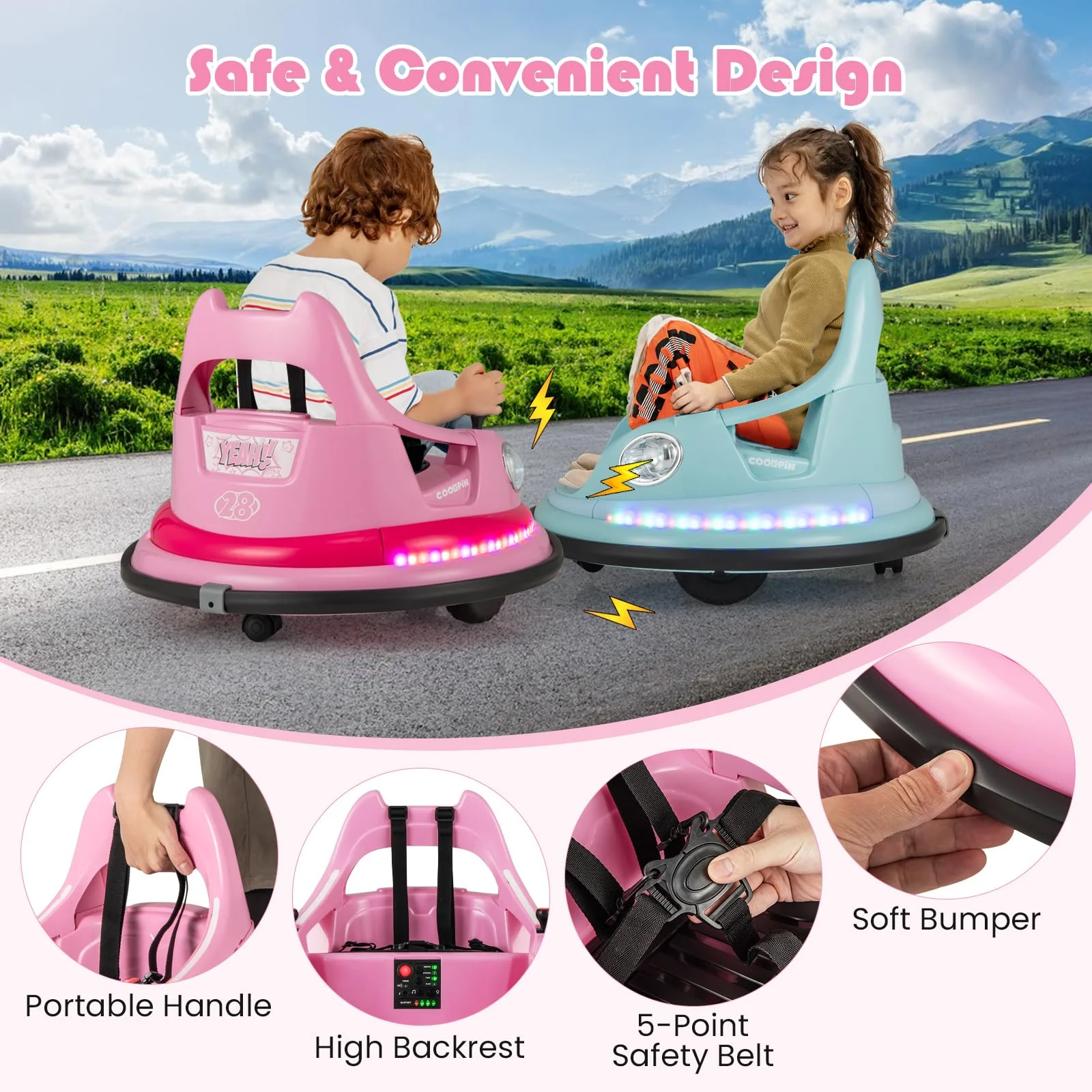 HONEY JOY Kids Ride On Bumper Car, 12V Battery Powered Bumper Car w/Remote Control & Dual Joysticks - Image 8