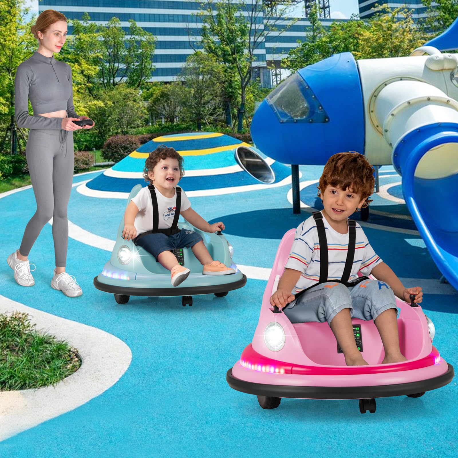HONEY JOY Kids Ride On Bumper Car, 12V Battery Powered Bumper Car w/Remote Control & Dual Joysticks - Image 9