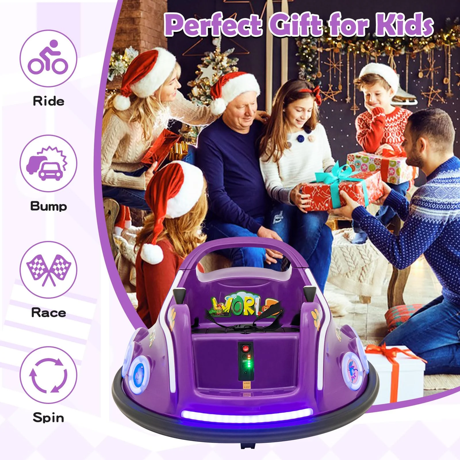 HONEY JOY Kids Ride On Car, 12V Electric Bumper Car for Children W/Remote Control, 360 Degree Spin - Image 13