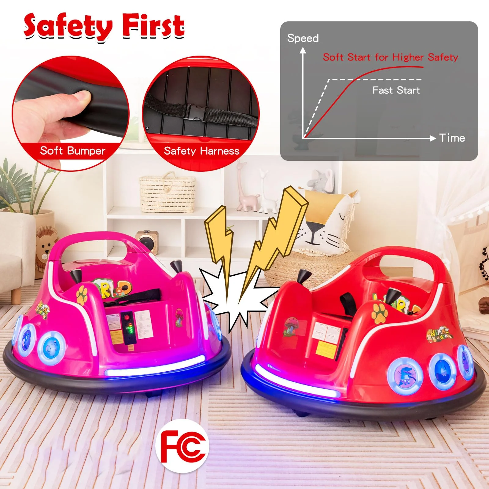 HONEY JOY Kids Ride On Car, 12V Electric Bumper Car for Children W/Remote Control, 360 Degree Spin - Image 4
