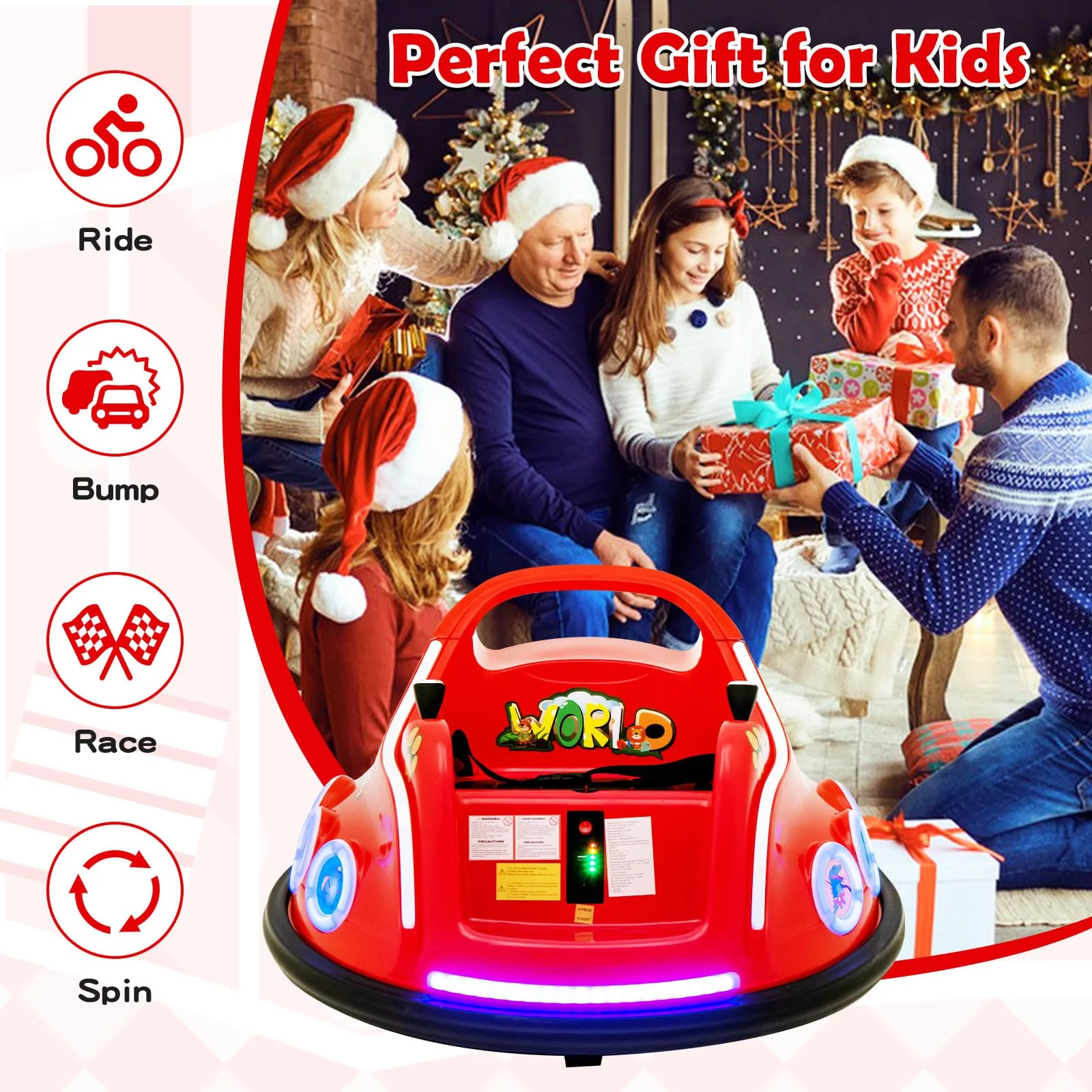 HONEY JOY Kids Ride On Car, 12V Electric Bumper Car for Children W/Remote Control, 360 Degree Spin - Image 8