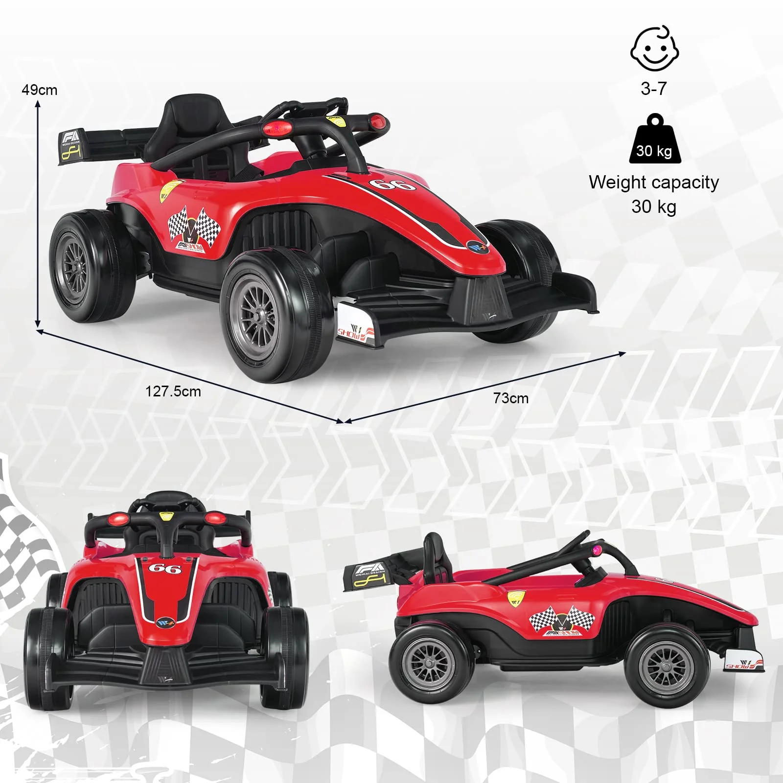 HONEY JOY Kids Ride On Car, 12V Electric Racing Truck w/Remote Control, Spring Suspension - Image 6