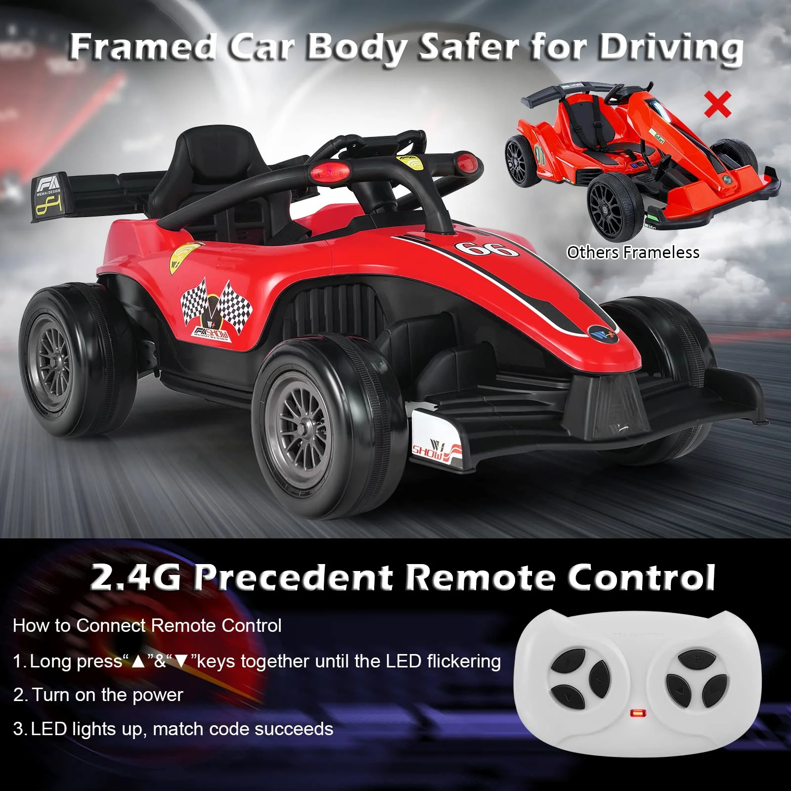 HONEY JOY Kids Ride On Car, 12V Electric Racing Truck w/Remote Control, Spring Suspension - Image 7