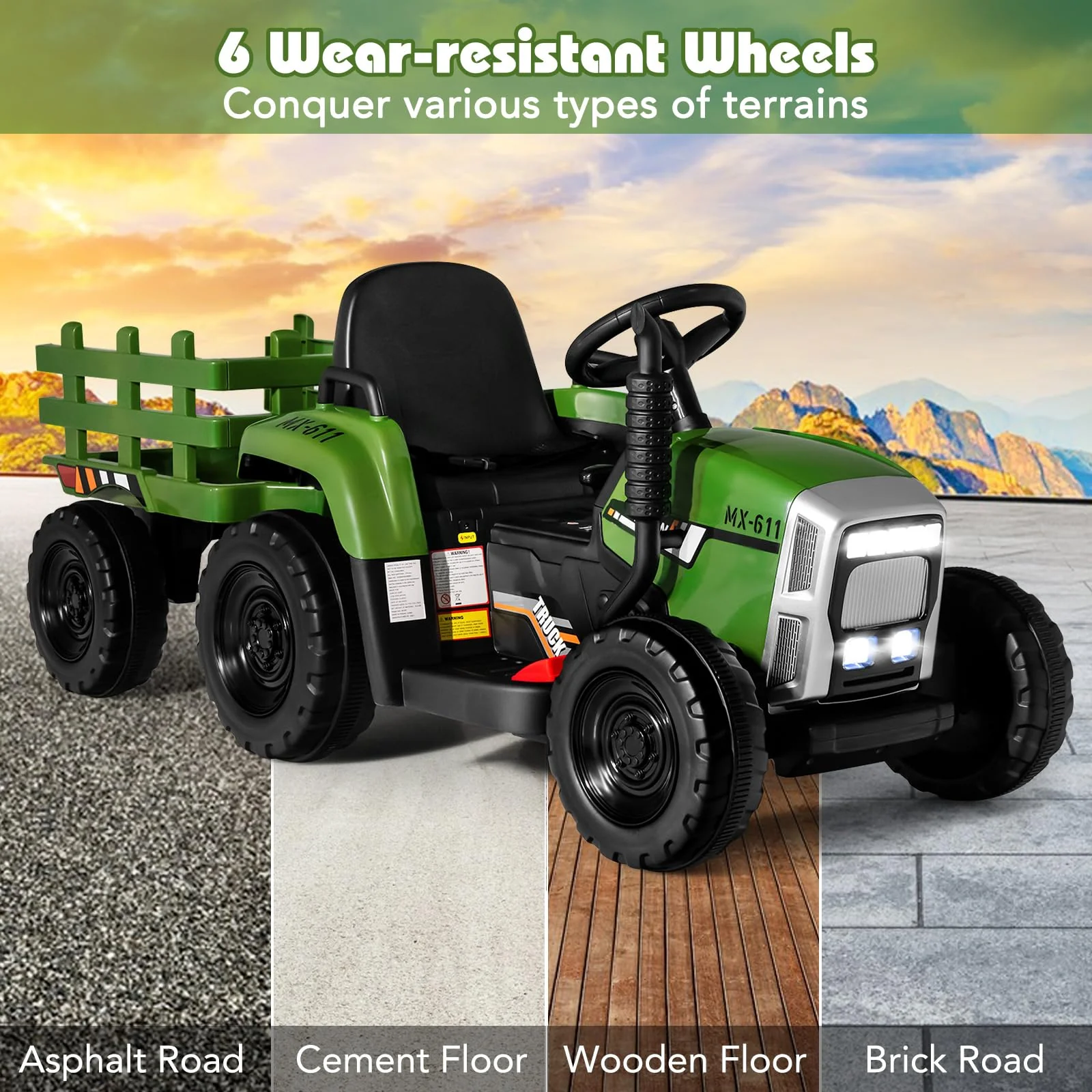 HONEY JOY Kids Ride On Car, 12V Electric Ride On Tractor with Trailer for Children, Electric Toy Car for Over 3 w/Remote Control - Image 13