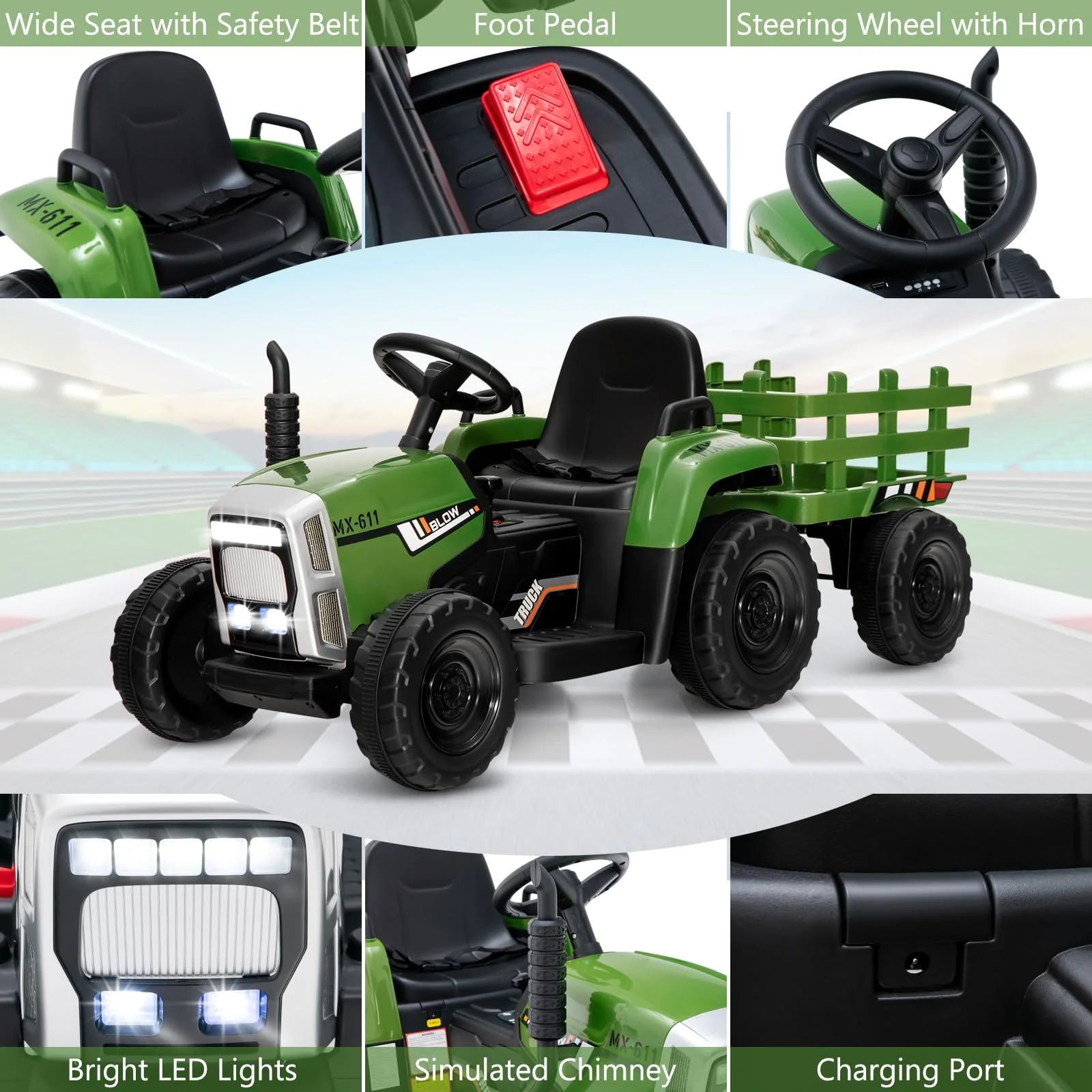 HONEY JOY Kids Ride On Car, 12V Electric Ride On Tractor with Trailer for Children, Electric Toy Car for Over 3 w/Remote Control - Image 14
