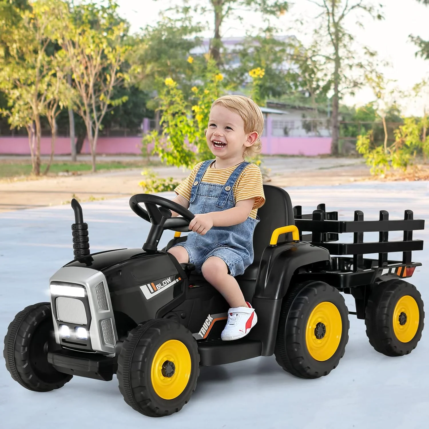 HONEY JOY Kids Ride On Car, 12V Electric Ride On Tractor with Trailer for Children, Electric Toy Car for Over 3 w/Remote Control - Image 15