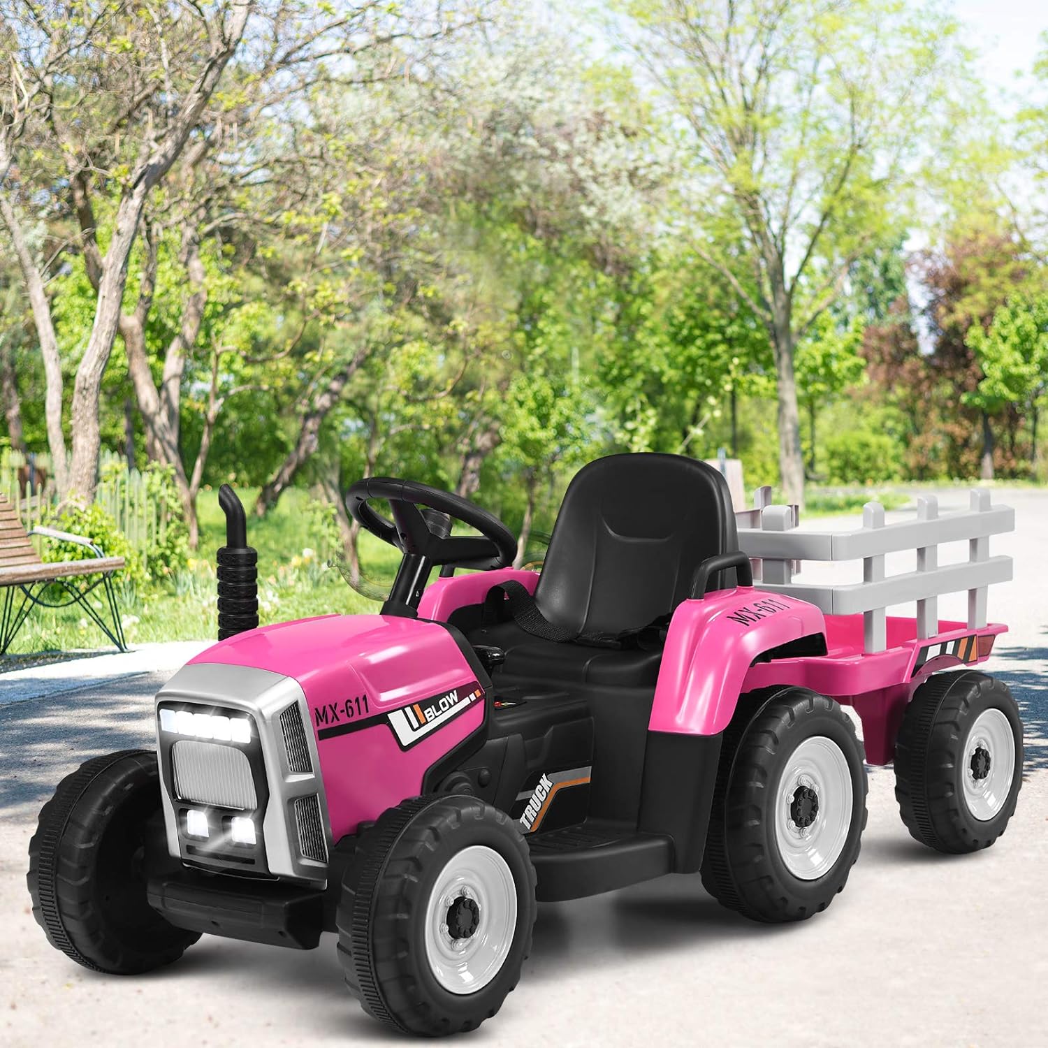 HONEY JOY Kids Ride On Car, 12V Electric Ride On Tractor with Trailer for Children, Electric Toy Car for Over 3 w/Remote Control - Image 16
