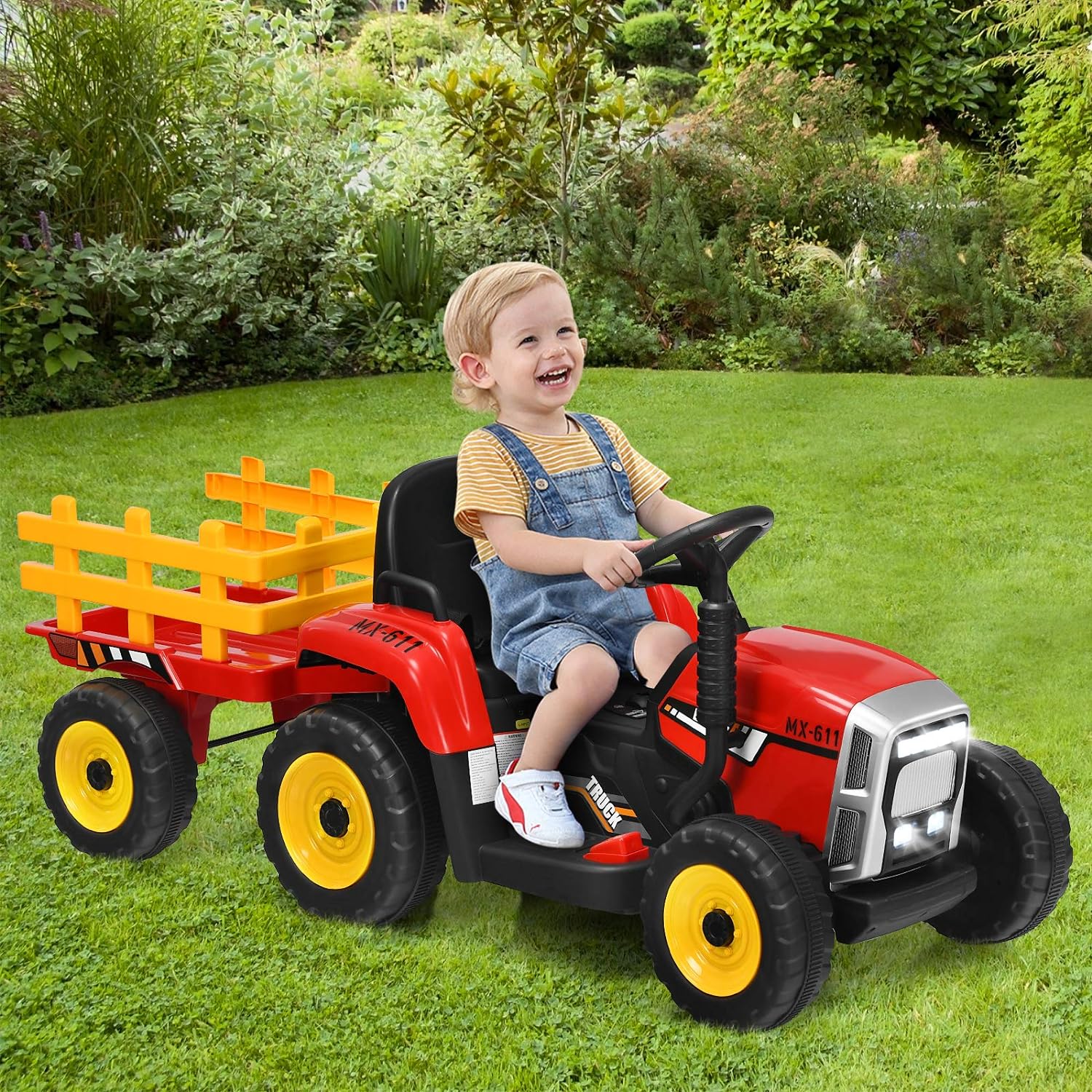 HONEY JOY Kids Ride On Car, 12V Electric Ride On Tractor with Trailer for Children, Electric Toy Car for Over 3 w/Remote Control - Image 17
