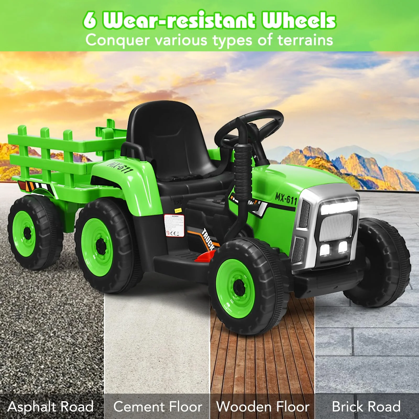 HONEY JOY Kids Ride On Car, 12V Electric Ride On Tractor with Trailer for Children, Electric Toy Car for Over 3 w/Remote Control - Image 6