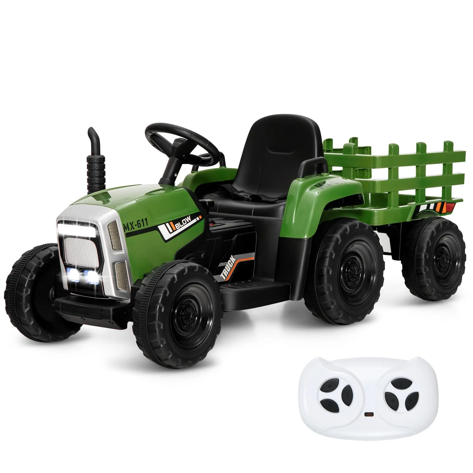 HONEY JOY Kids Ride On Car, 12V Electric Ride On Tractor with Trailer for Children, Electric Toy Car for Over 3 w/Remote Control - Image 8