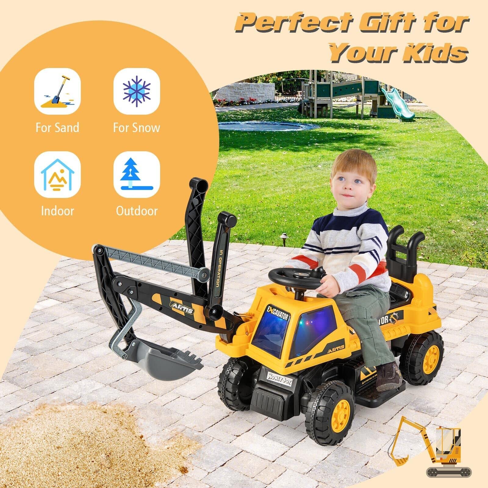 HONEY JOY Kids Ride On Car, 6V Excavator Toy for Children w/Rotating Seat - Image 2
