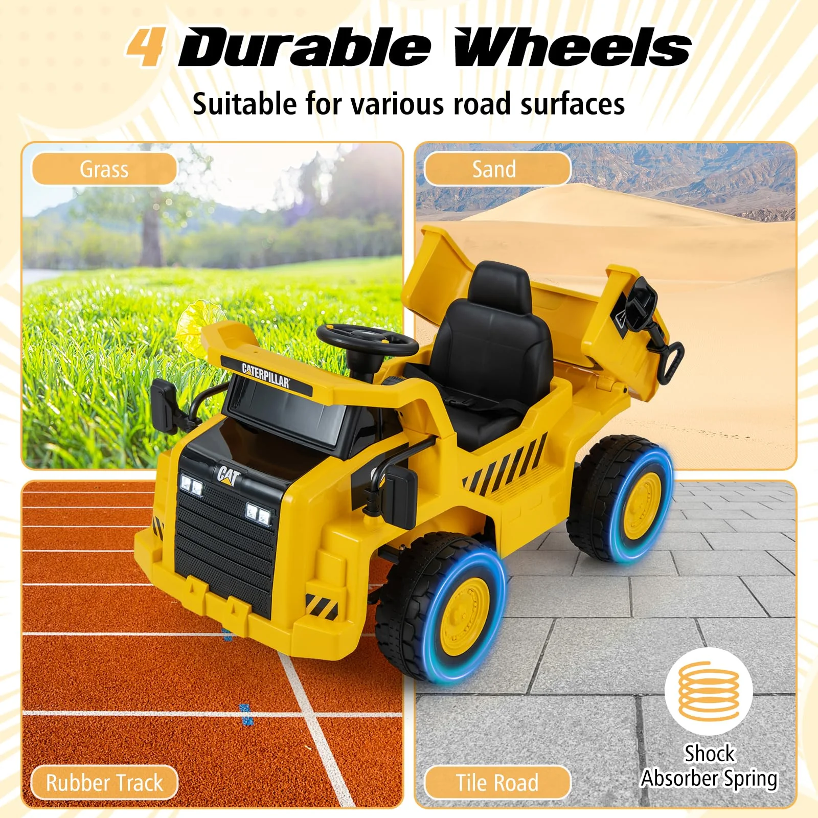 HONEY JOY Kids Ride on Dump Truck, 12V Electric Vehicle w/2.4G Remote Control, Working Megaphone - Image 3