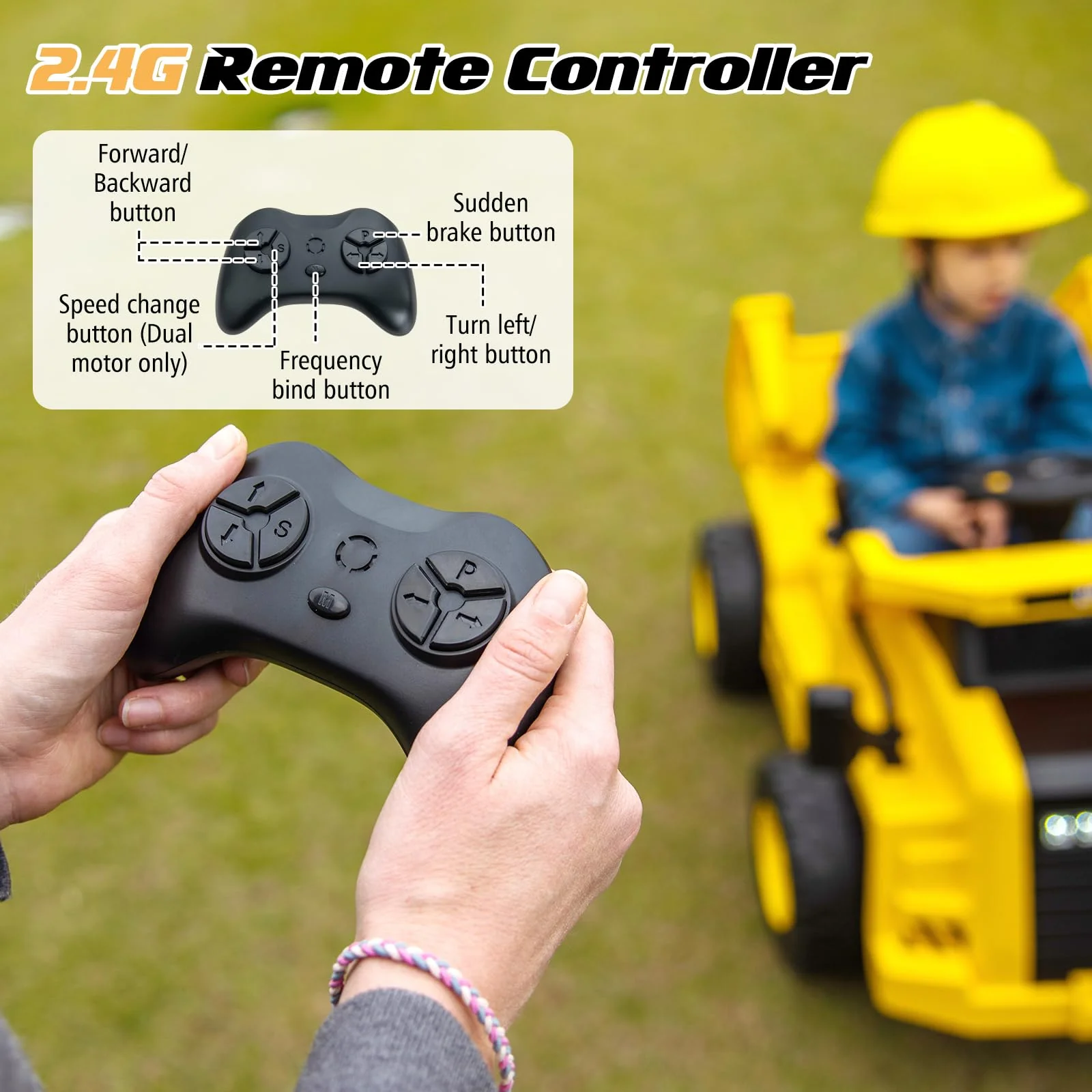 HONEY JOY Kids Ride on Dump Truck, 12V Electric Vehicle w/2.4G Remote Control, Working Megaphone - Image 4