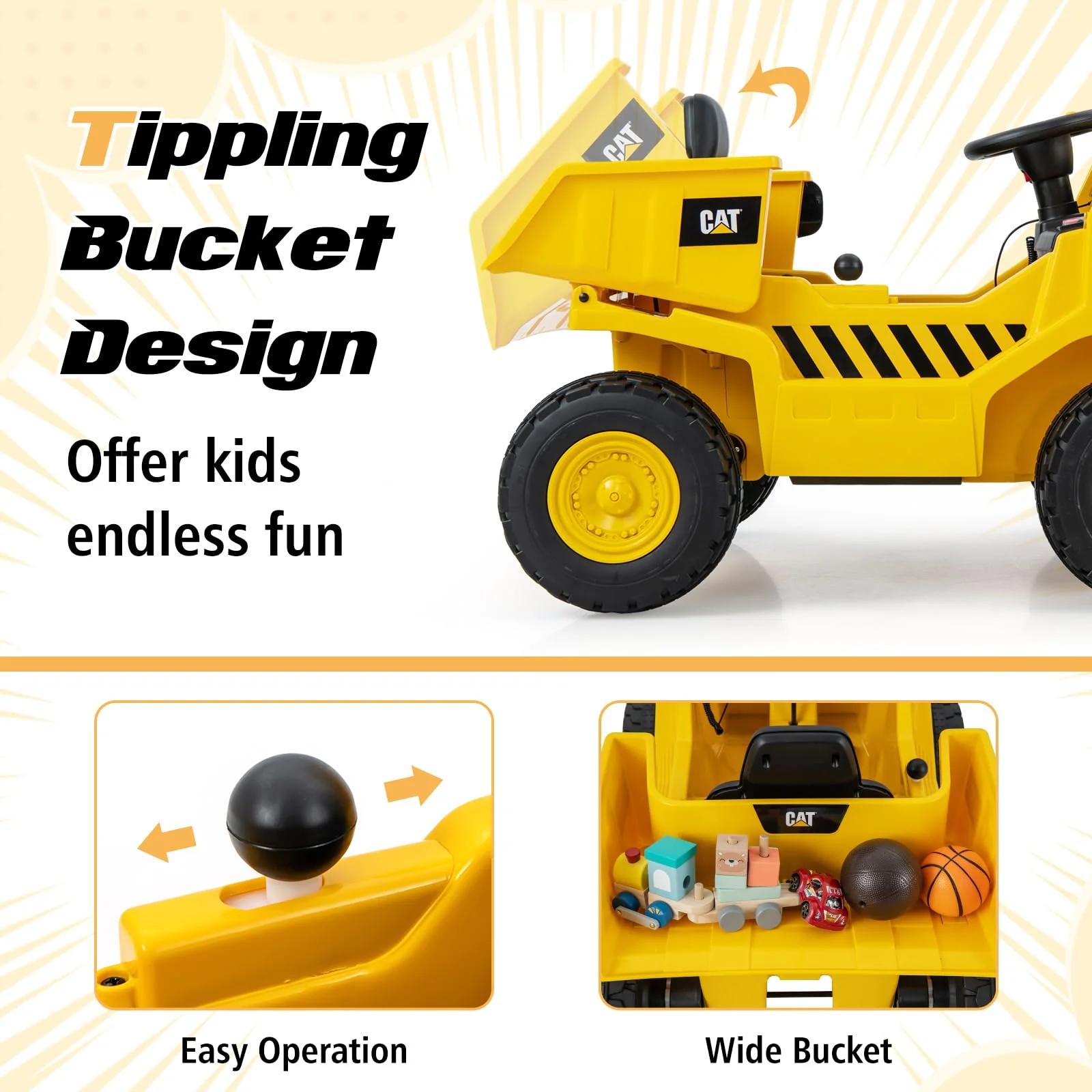 HONEY JOY Kids Ride on Dump Truck, 12V Electric Vehicle w/2.4G Remote Control, Working Megaphone - Image 5