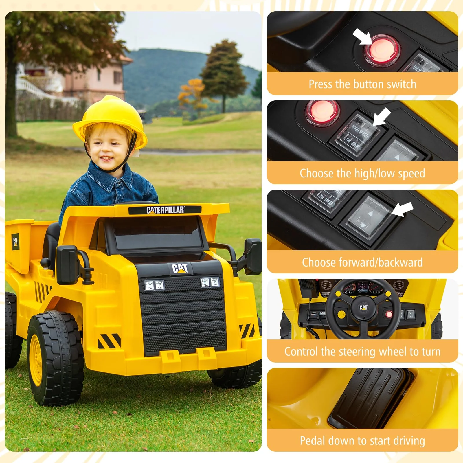 HONEY JOY Kids Ride on Dump Truck, 12V Electric Vehicle w/2.4G Remote Control, Working Megaphone - Image 6