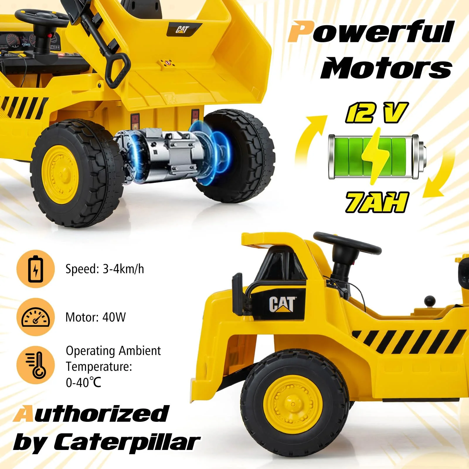 HONEY JOY Kids Ride on Dump Truck, 12V Electric Vehicle w/2.4G Remote Control, Working Megaphone - Image 7