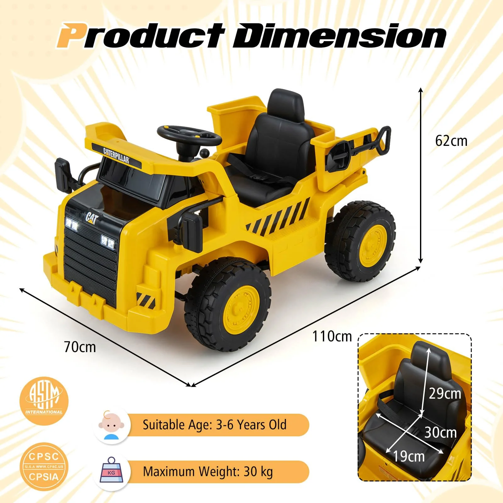 HONEY JOY Kids Ride on Dump Truck, 12V Electric Vehicle w/2.4G Remote Control, Working Megaphone - Image 8