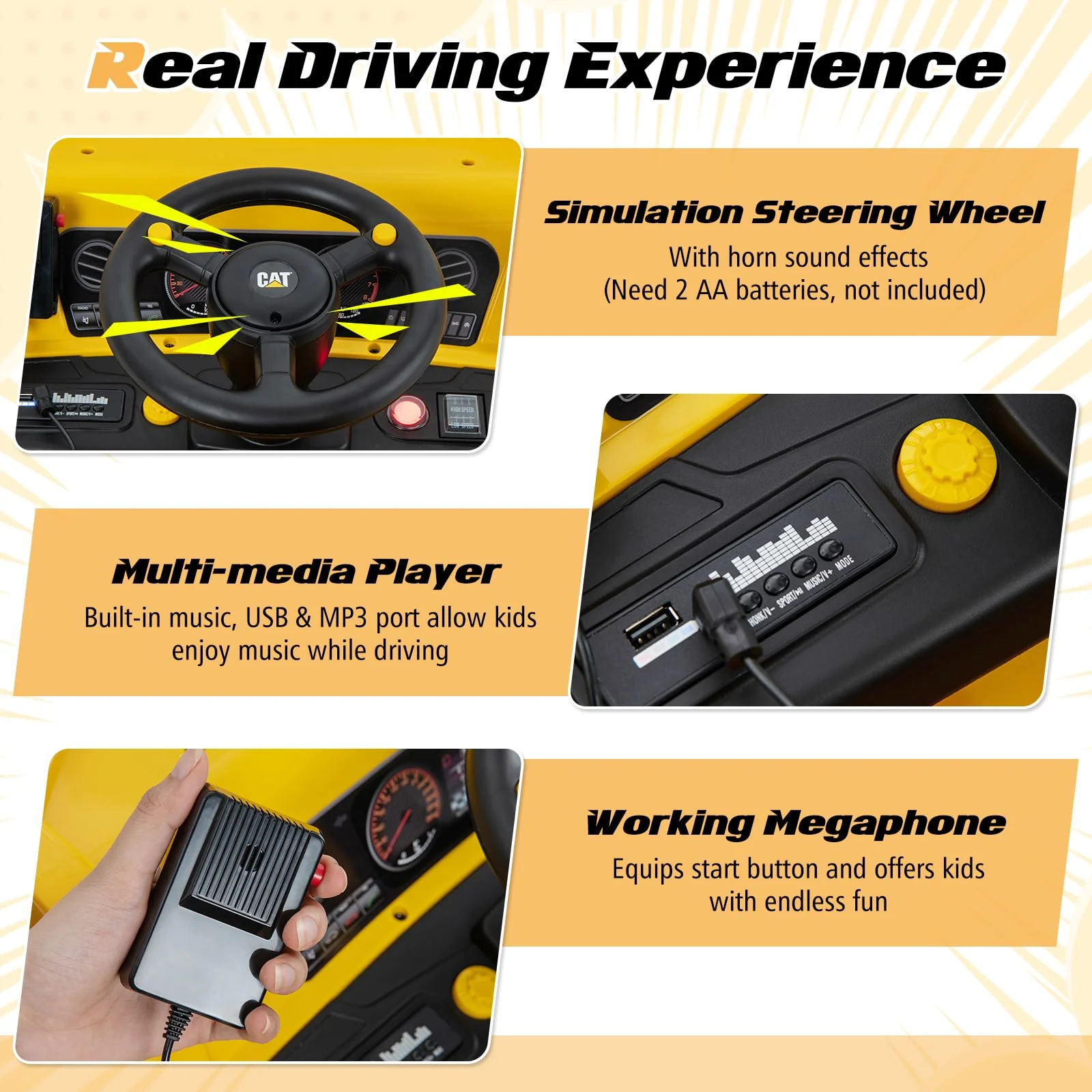 HONEY JOY Kids Ride on Dump Truck, 12V Electric Vehicle w/2.4G Remote Control, Working Megaphone - Image 9