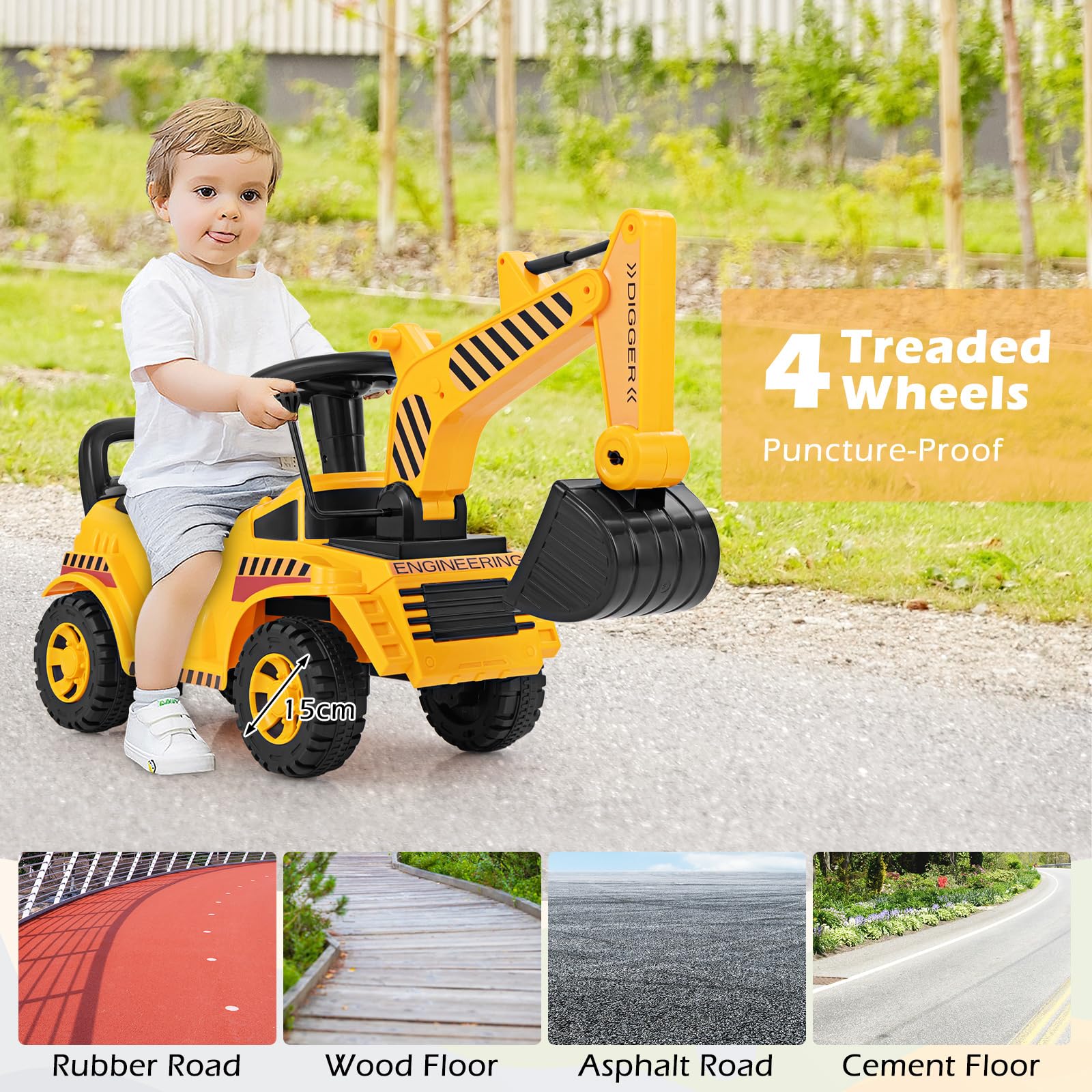 HONEY JOY Kids Ride on Excavator, Bulldozer Digger Toy for 19-36 Months - Image 8