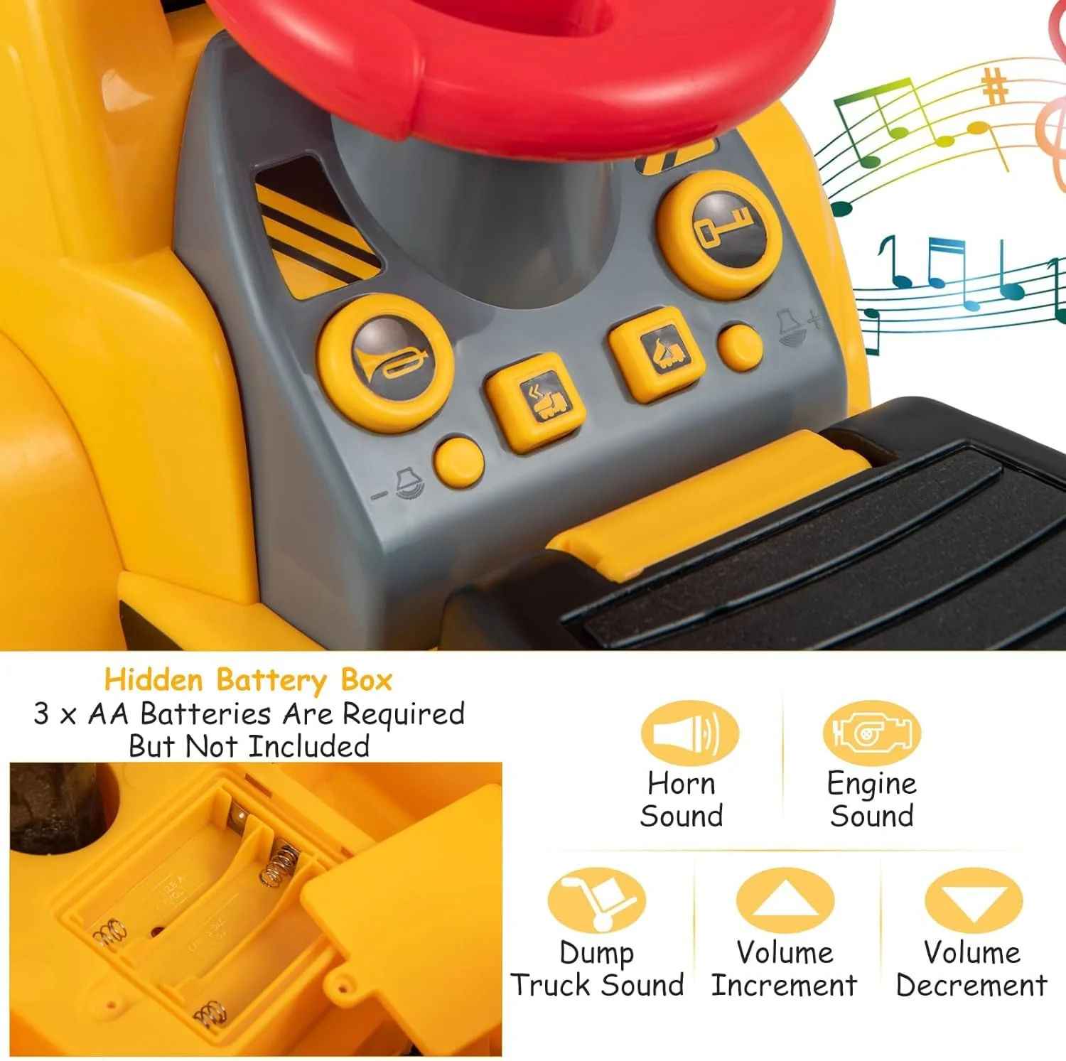 HONEY JOY Kids Ride on Excavator, Construction Digger Pulling Cart with Helmet, 3 Toy Stones - Image 8