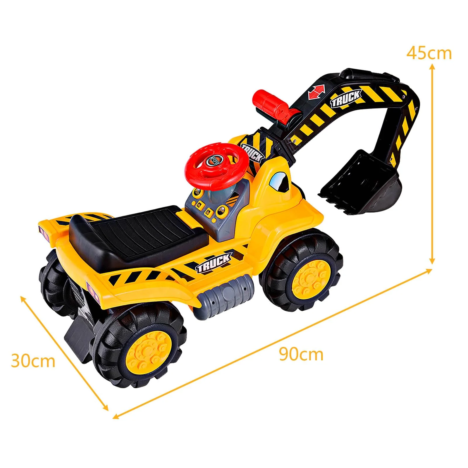 HONEY JOY Kids Ride On Excavator, Outdoor Digger Scooper Pulling Cart W/Safety Helmet Horn Underneath Storage - Image 8