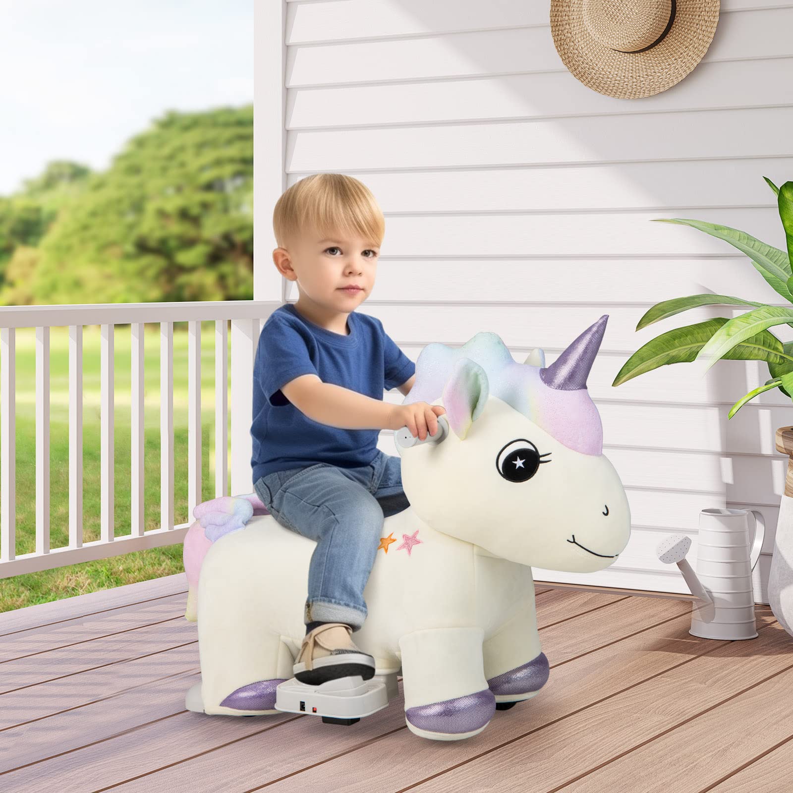 HONEY JOY Kids Ride On Toy, 6V Electric Unicorn Ride On Toy w/Anti-Slip Handlebars, Flexible Wheels & Foot Pedal - Image 2