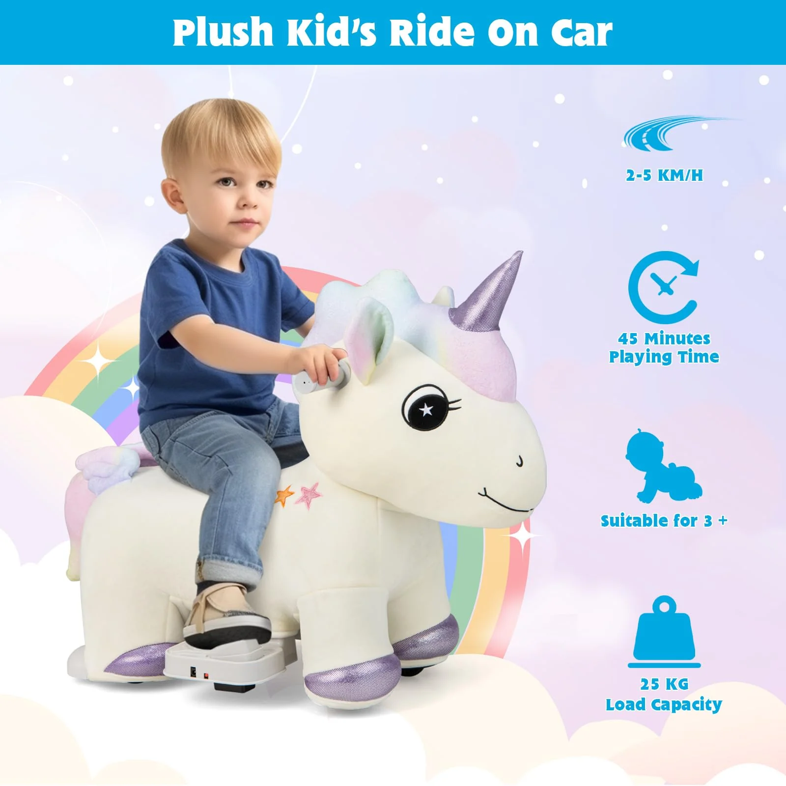 HONEY JOY Kids Ride On Toy, 6V Electric Unicorn Ride On Toy w/Anti-Slip Handlebars, Flexible Wheels & Foot Pedal - Image 3