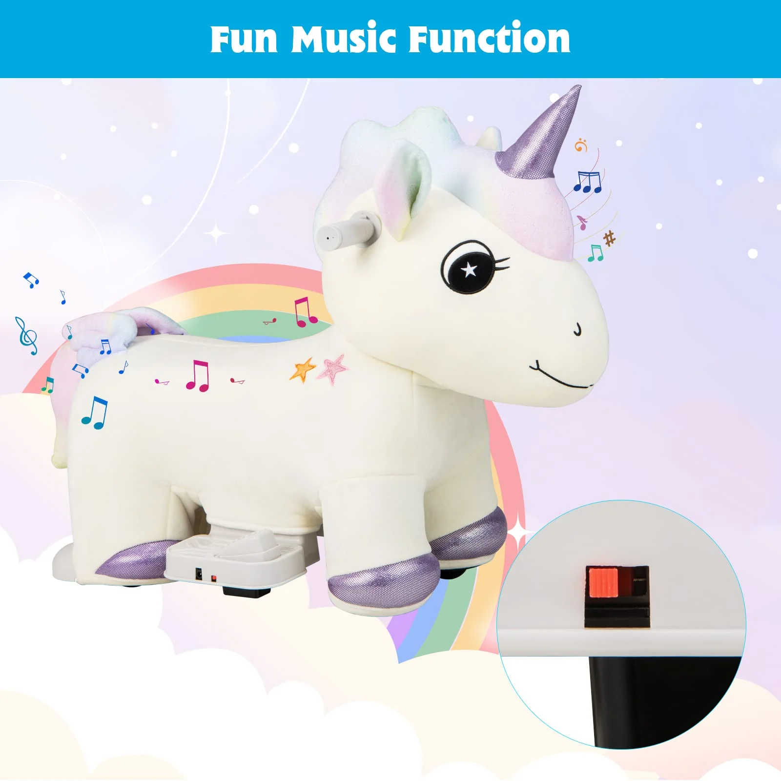 HONEY JOY Kids Ride On Toy, 6V Electric Unicorn Ride On Toy w/Anti-Slip Handlebars, Flexible Wheels & Foot Pedal - Image 5