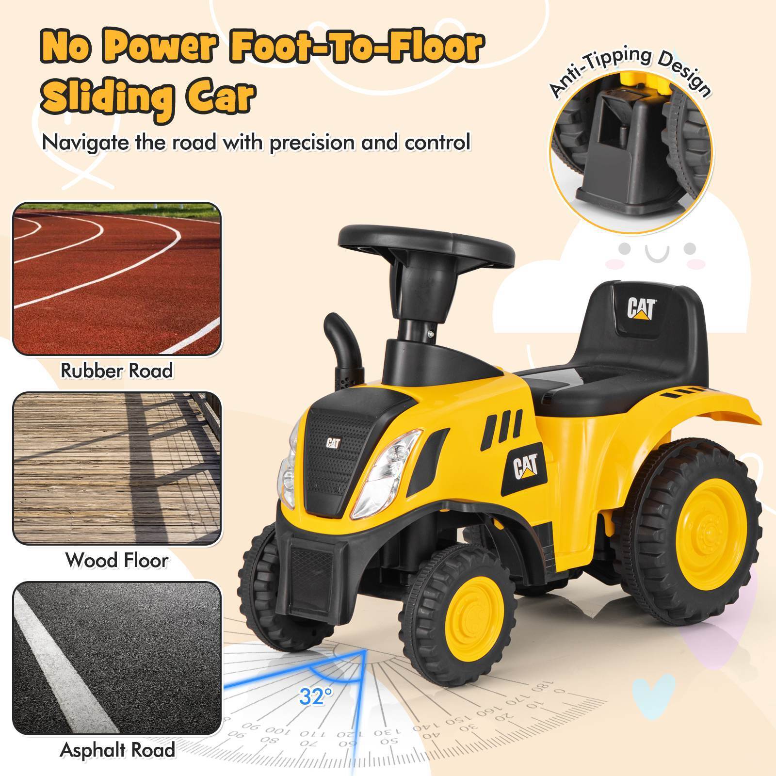 HONEY JOY Kids Ride on Tractor Licensed Caterpillar Foot to Floor Sliding Car - Image 3