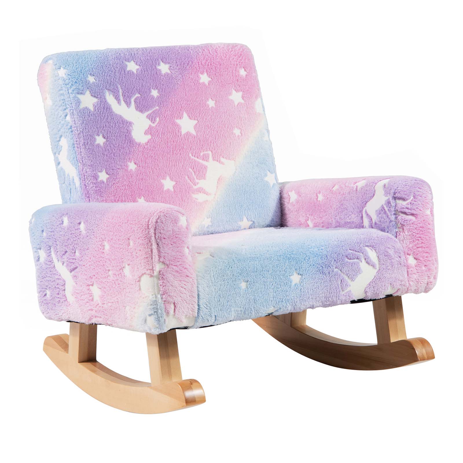 HONEY JOY Kids Rocking Chair, Glow in The Dark,Upholstered Flannel Children Rocker with Solid Poplar Wood Rocking Feet - Image 10
