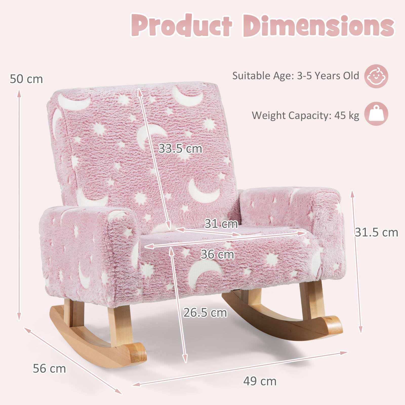 HONEY JOY Kids Rocking Chair, Glow in The Dark,Upholstered Flannel Children Rocker with Solid Poplar Wood Rocking Feet - Image 4