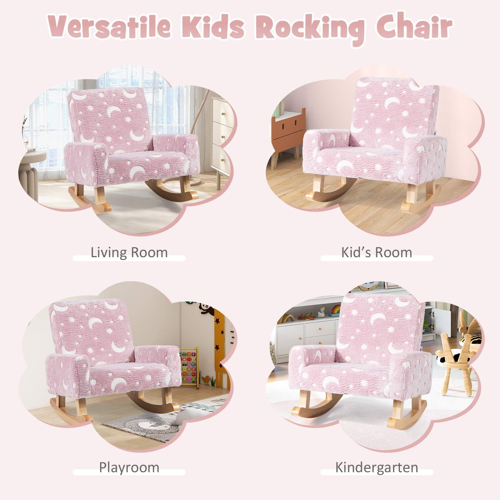 HONEY JOY Kids Rocking Chair, Glow in The Dark,Upholstered Flannel Children Rocker with Solid Poplar Wood Rocking Feet - Image 9