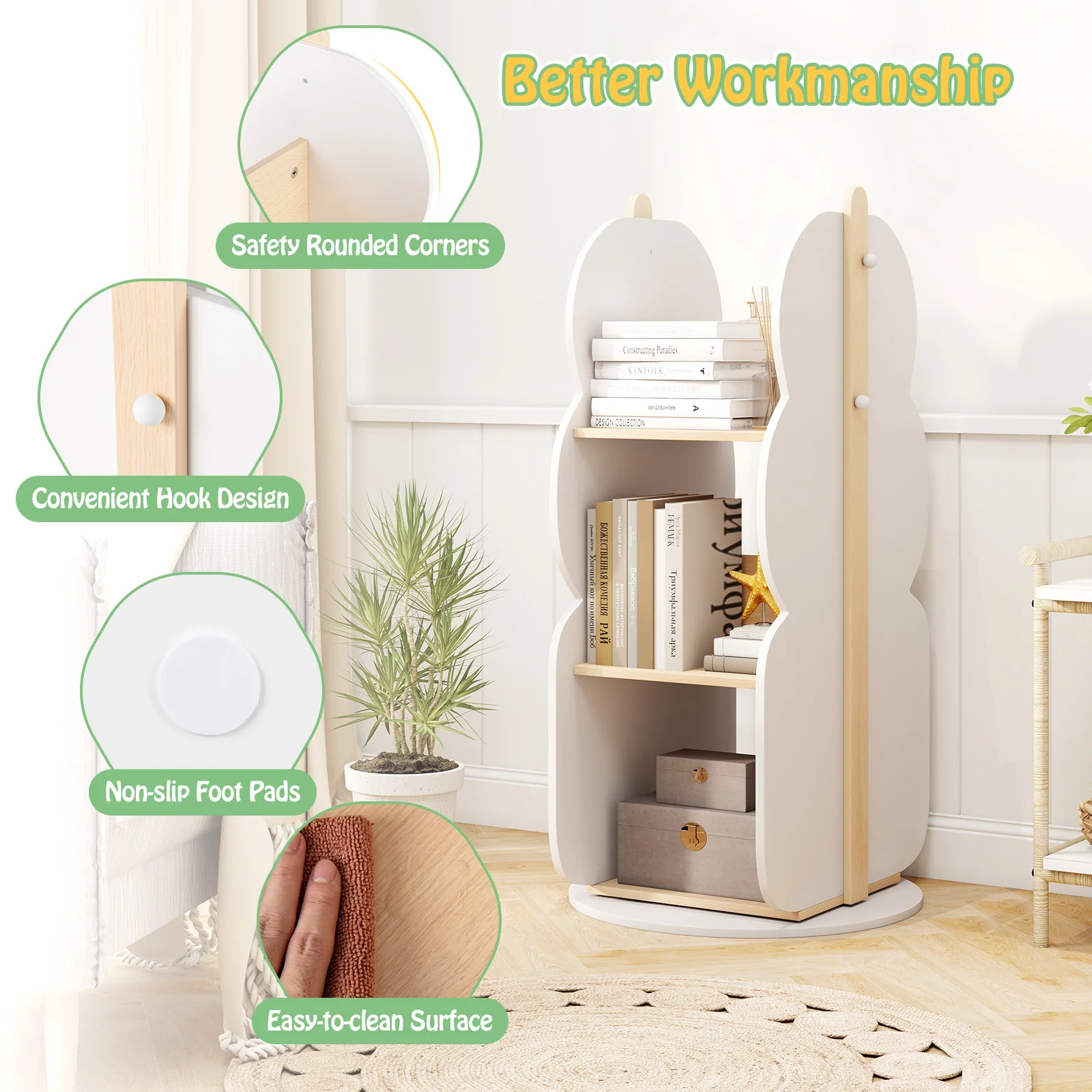 HONEY JOY Kids Rotating Bookshelf, Toy Storage Organiser w/5 Shelves - Image 2