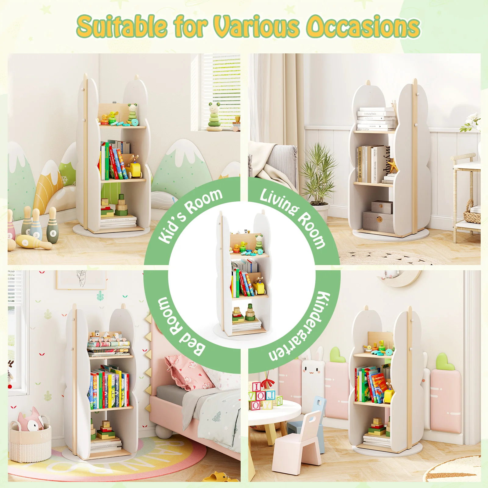 HONEY JOY Kids Rotating Bookshelf, Toy Storage Organiser w/5 Shelves - Image 3