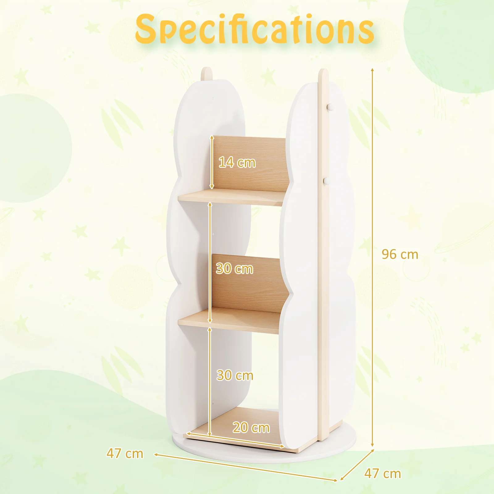 HONEY JOY Kids Rotating Bookshelf, Toy Storage Organiser w/5 Shelves - Image 8