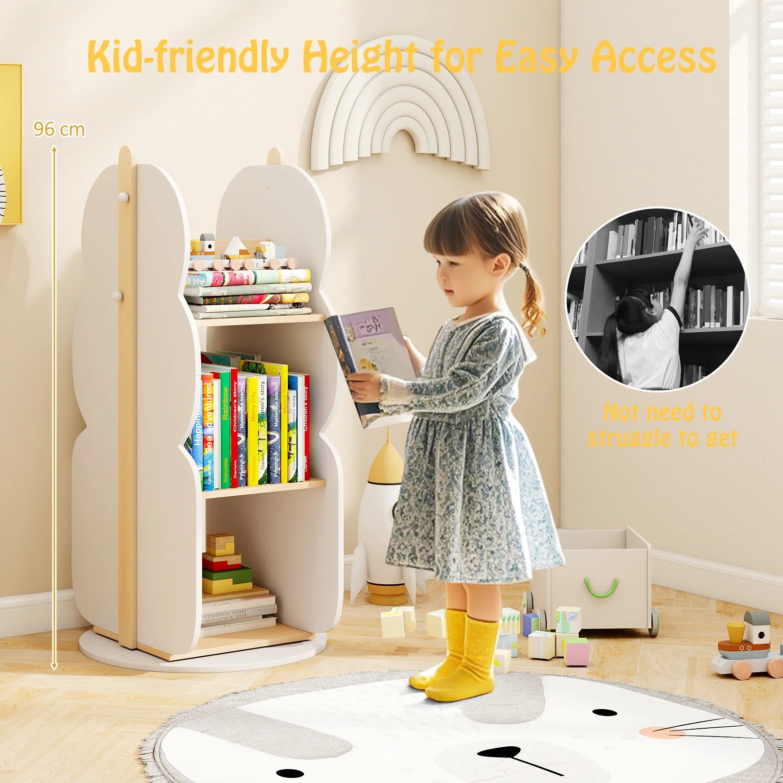 HONEY JOY Kids Rotating Bookshelf, Toy Storage Organiser w/5 Shelves - Image 9