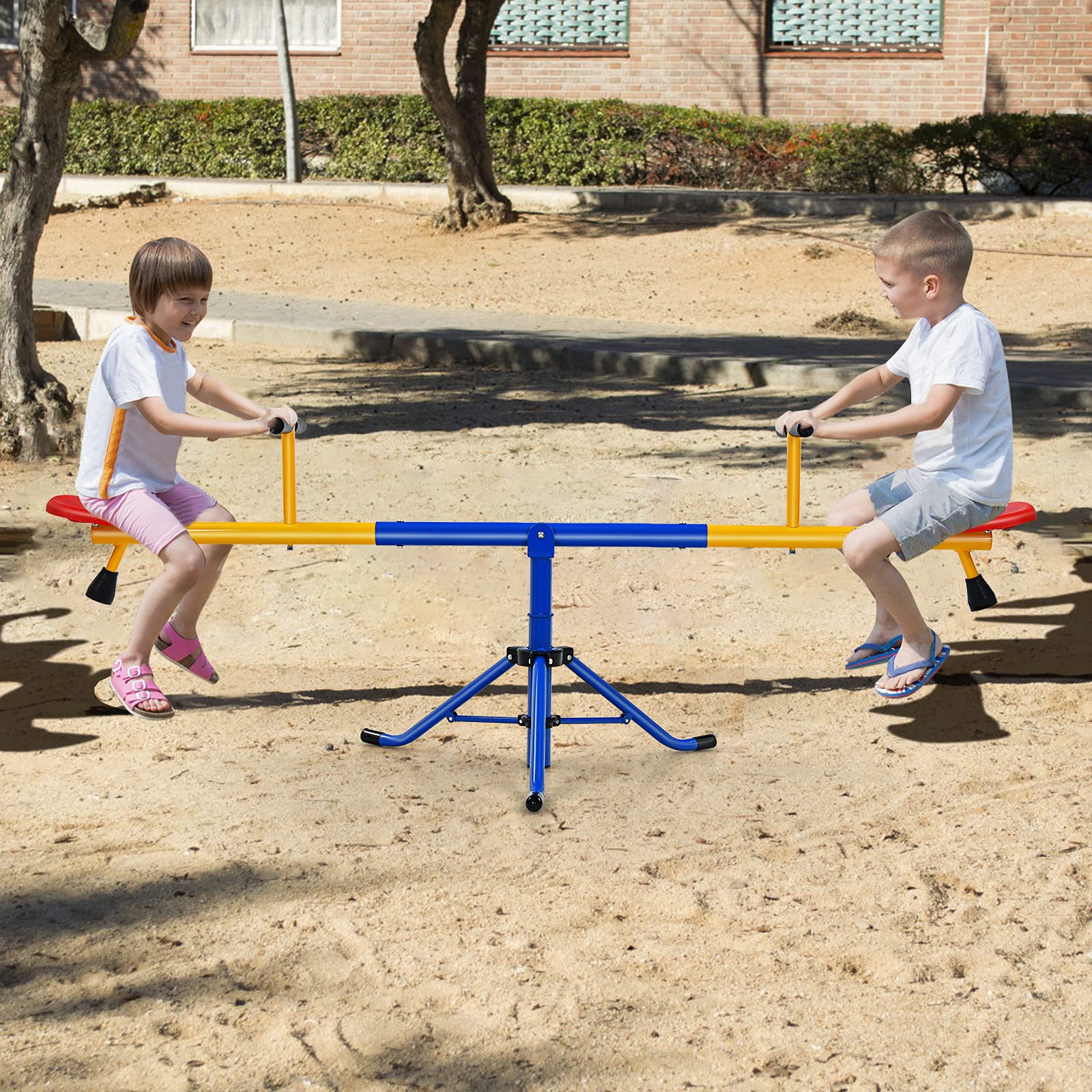 HONEY JOY Kids Seesaw, Swivel Teeter Totter Playground Equipment for Children w/360 Degree Rotation - Image 2